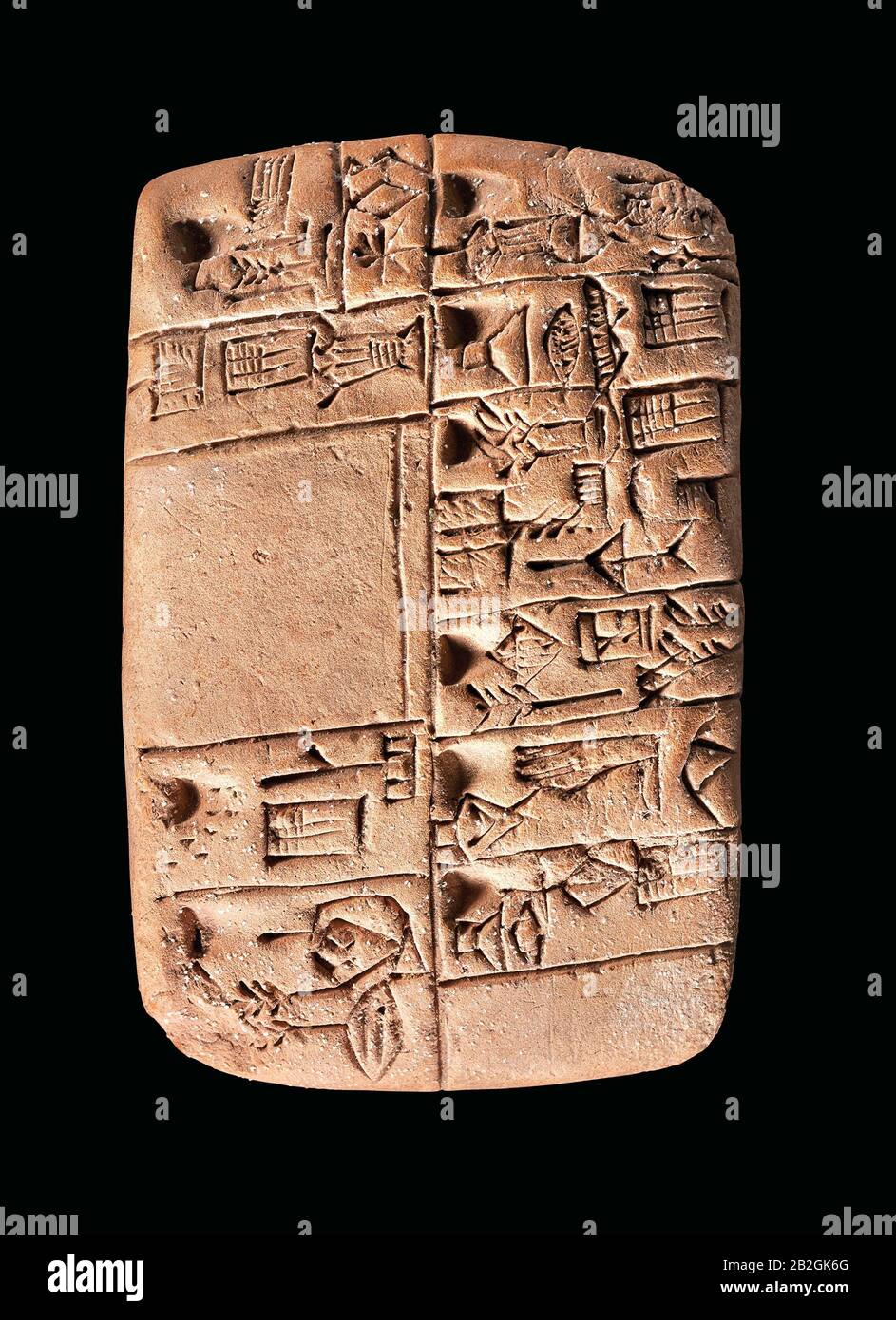 6599. Argilla con prima sculeform script, c. 3000 A.C. Uruk, Mesopotamia. Foto Stock