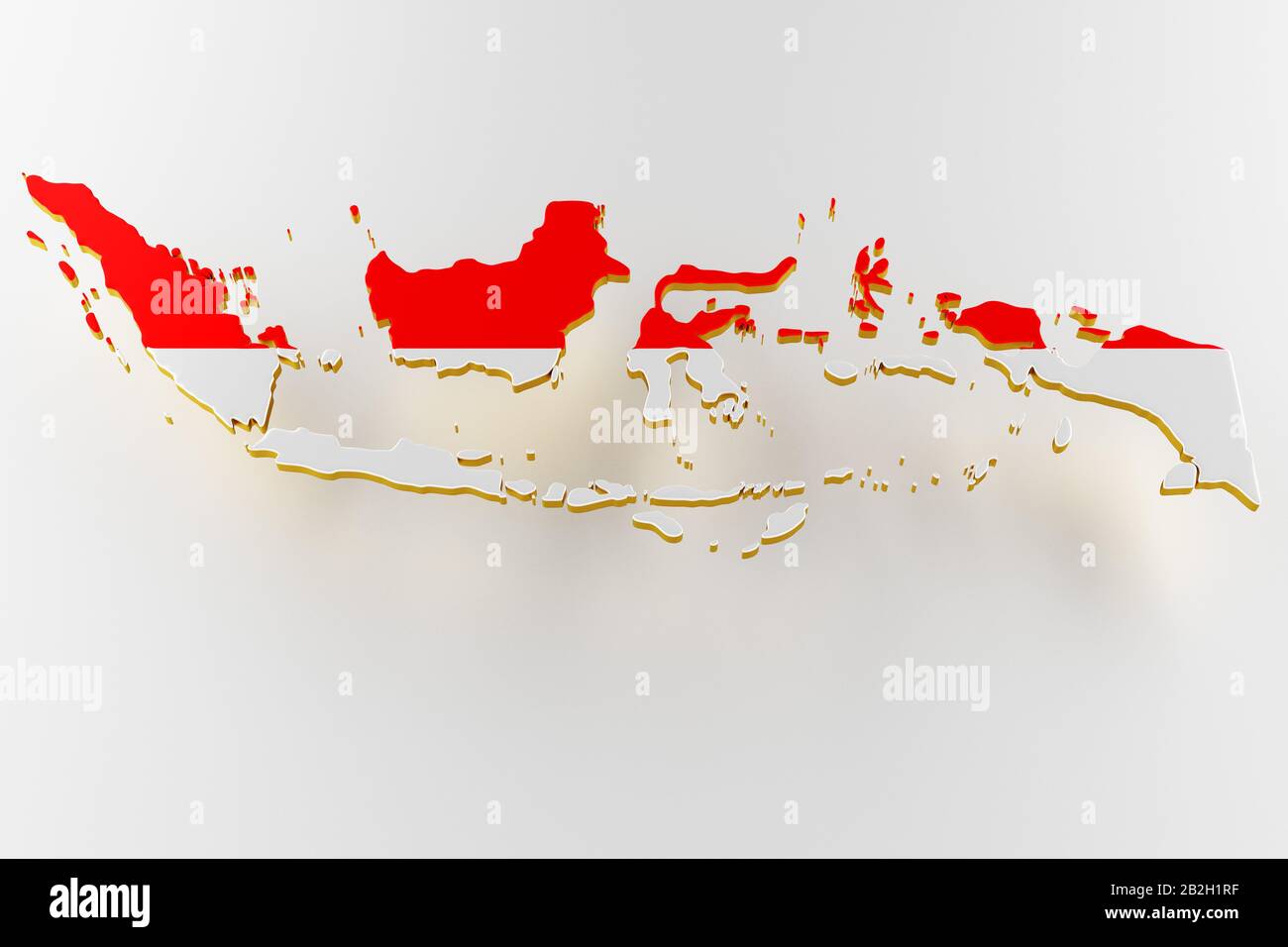 Mappa 3D dell'Indonesia. Mappa dell'Indonesia confine terrestre con bandiera. Indonesia mappa su sfondo bianco. rendering 3d Foto Stock