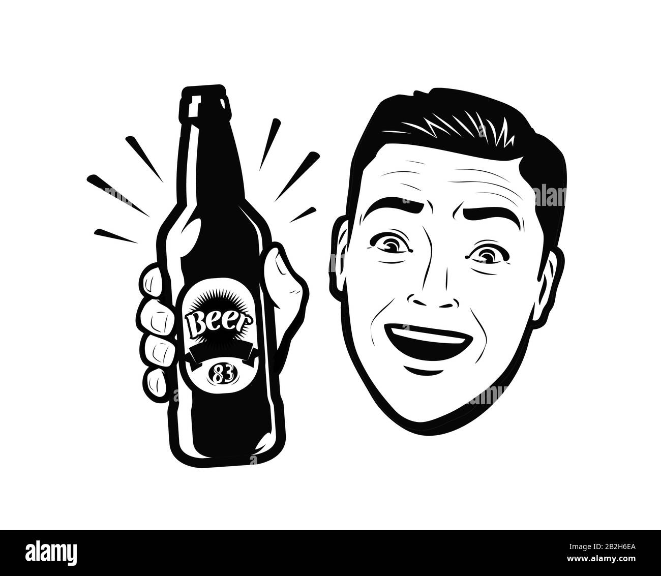 Uomo con bottiglia di birra. Immagine vettoriale pop art retrò Illustrazione Vettoriale