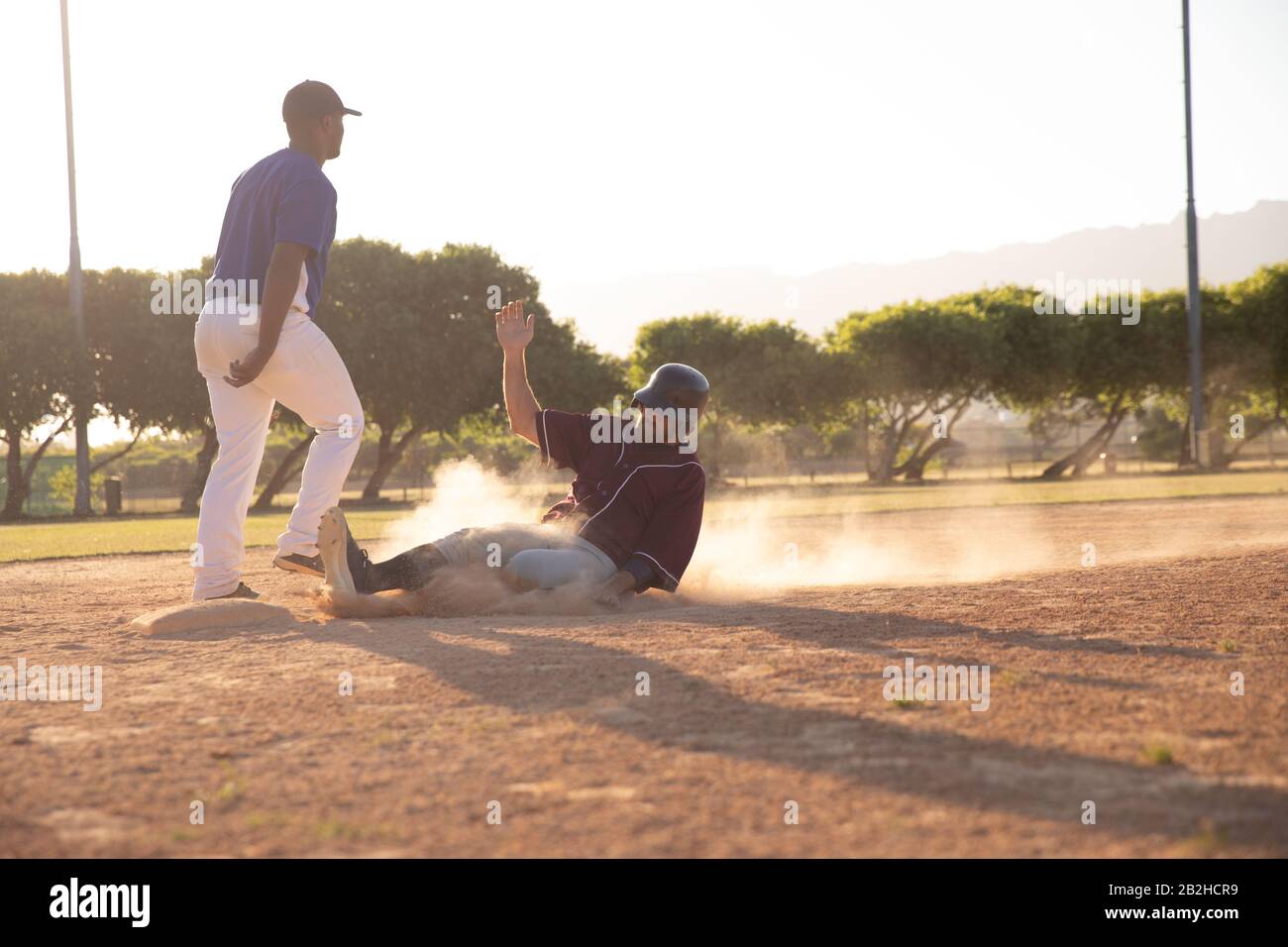 Giocatori di baseball durante la partita Foto Stock