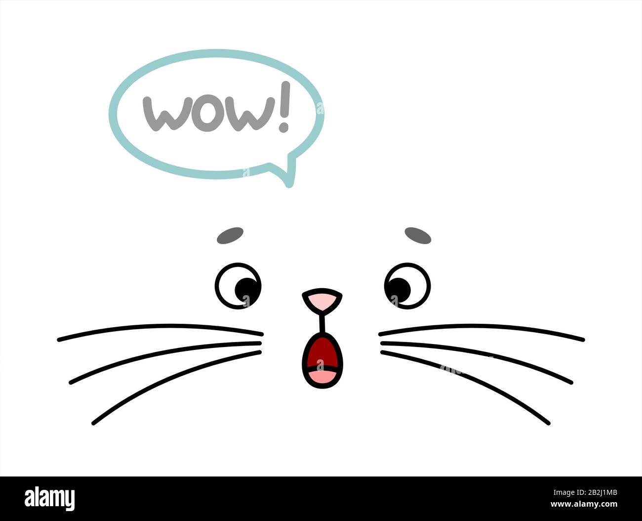 Cute, Sorpresa Viso Animale. Il Volto Del Gatto Con Moustache È Sorpreso Di Aprire La Bocca, Dice Wow. Immagine Per Abbigliamento per bambini, T-shirt, Tessuti Illustrazione Vettoriale