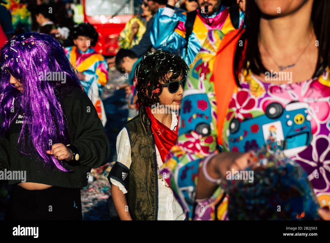 Cipro di Paphos 01 marzo 2020 Vista di persone non identificate che partecipano al carnevale di Paphos nel pomeriggio Foto Stock