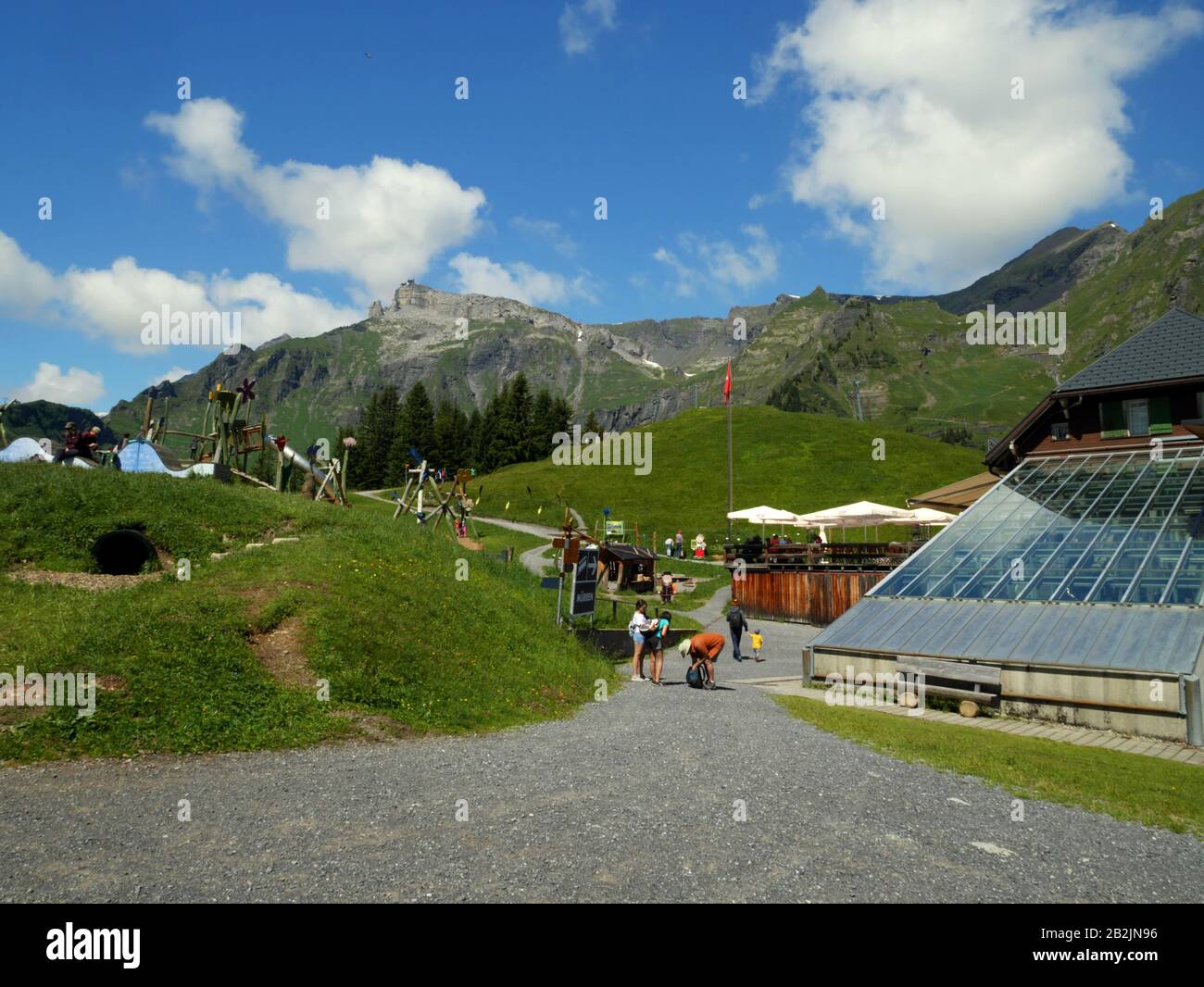 Allmendhubel, Murren, Oberland Bernese, Svizzera. Foto Stock