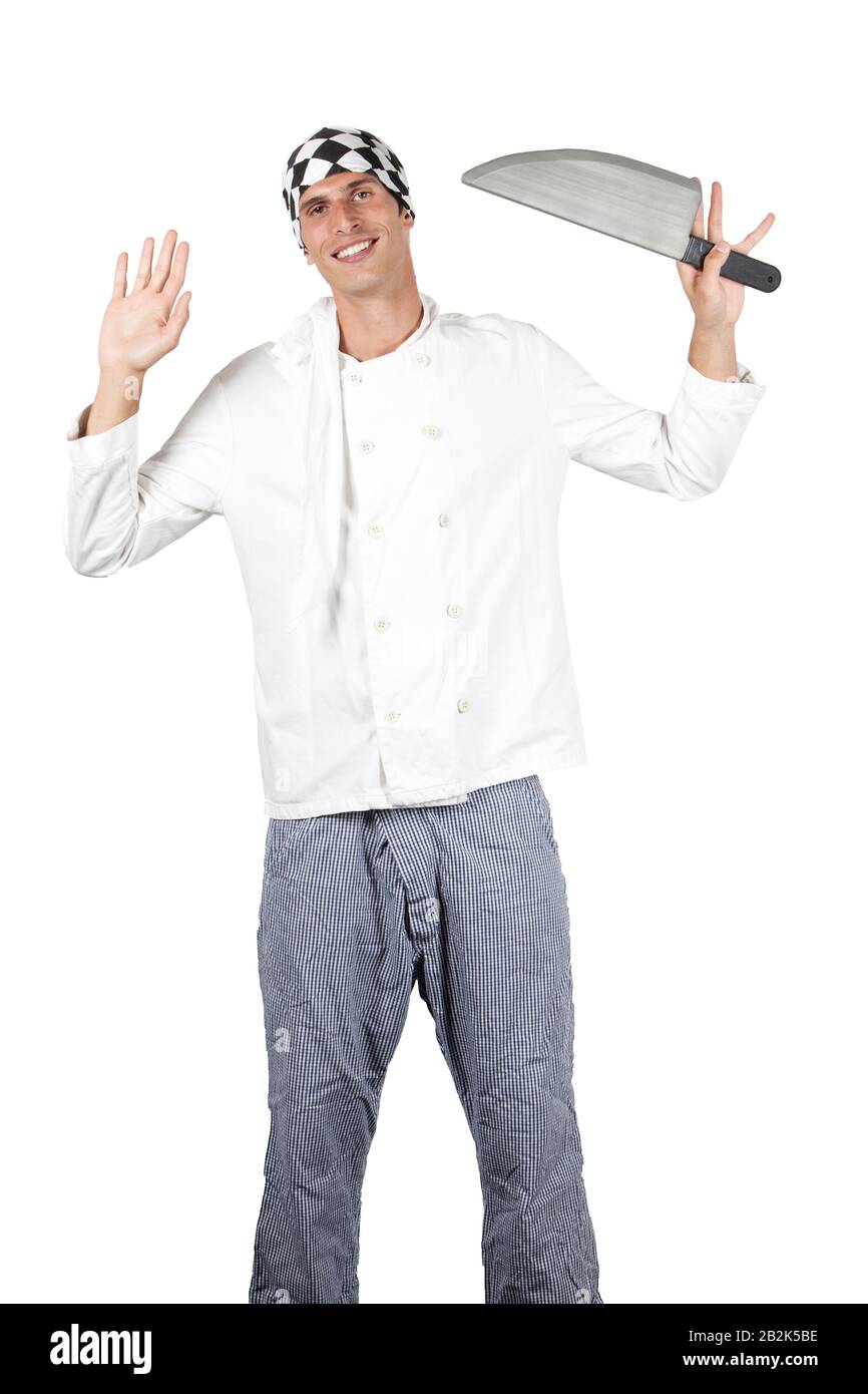 Abito fantasia Foto di uno chef che indossa uniforme e porta un coltello di novità Foto Stock