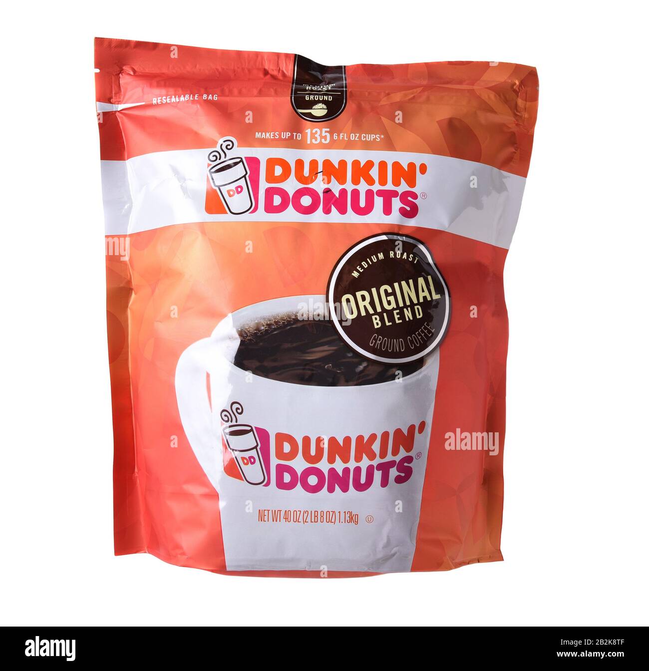 Irvine, CALIFORNIA - 27 OTTOBRE 2017: Una confezione da 40 once di Dunkin Donuts Coffee Medium Roast. La miscela arabica è tra le catene preferite caffè. Foto Stock