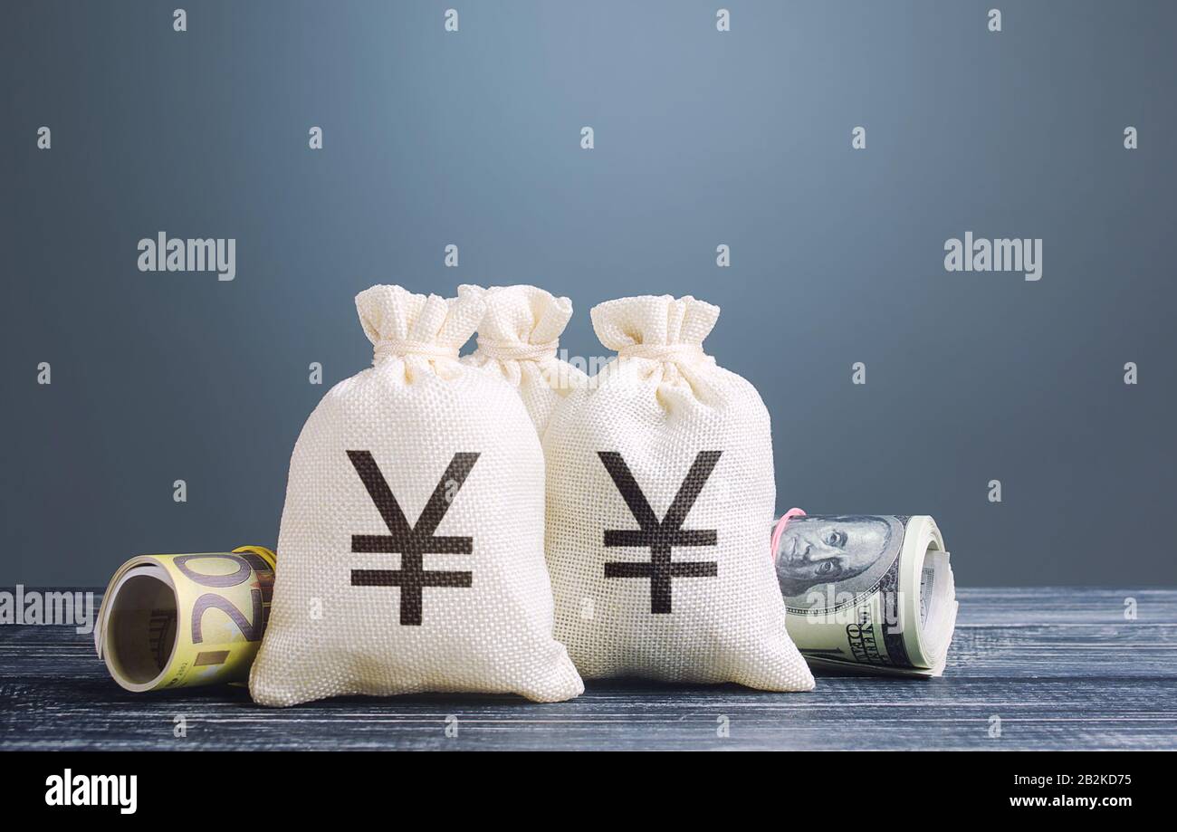 Yen yuan borse di denaro. Investimenti di capitale, risparmi. Economia, attività creditizia. Utile reddito, dividendi versamenti. Crowdfunding startup investire. Banca Foto Stock