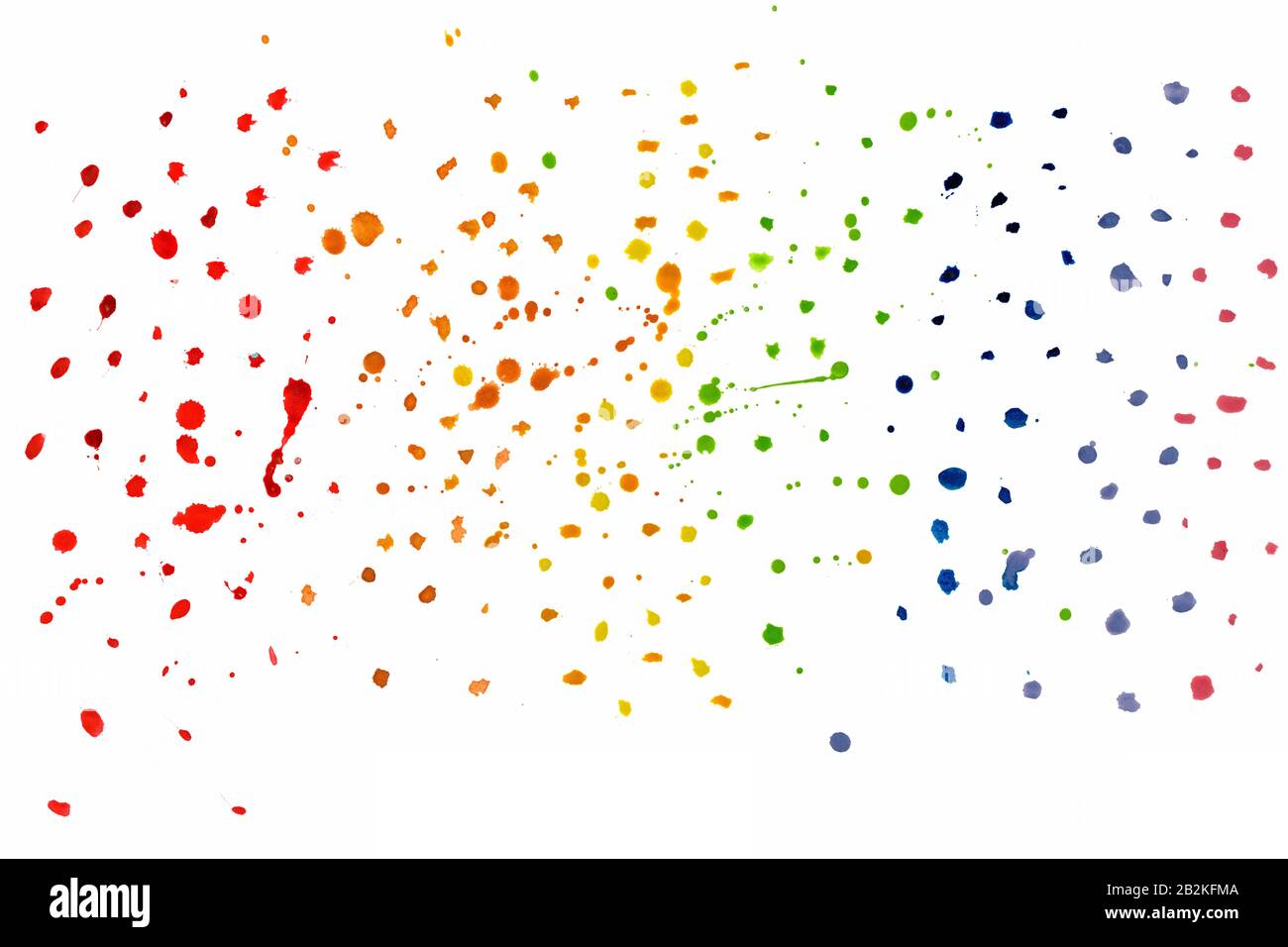 Macchie naturali di colore arcobaleno con vernice acquerello su sfondo di carta bianca. Foto Stock