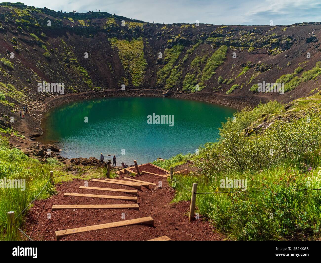 Cratere vulcanico lago Kerid o Kerith con acqua turchese, Islanda Foto Stock