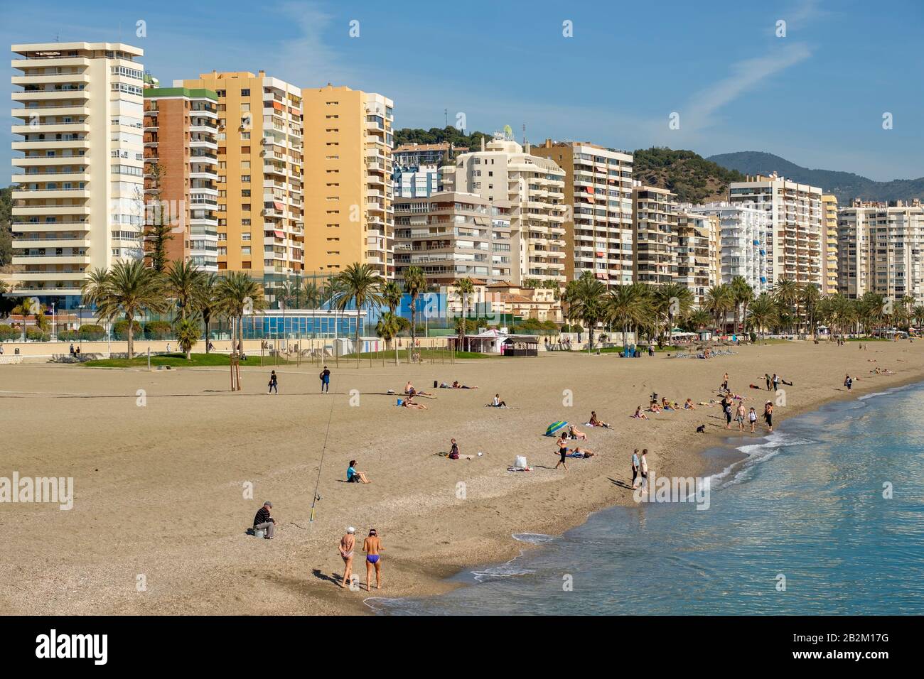 Spiaggia di Målaga, Playa de la Malagueta. Foto Stock
