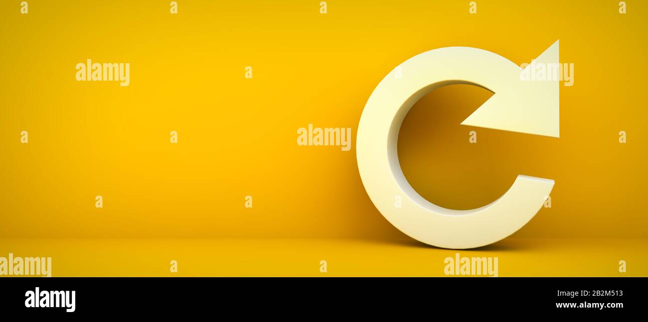 ripristina l'icona della freccia con il rendering 3d in sfondo giallo Foto Stock