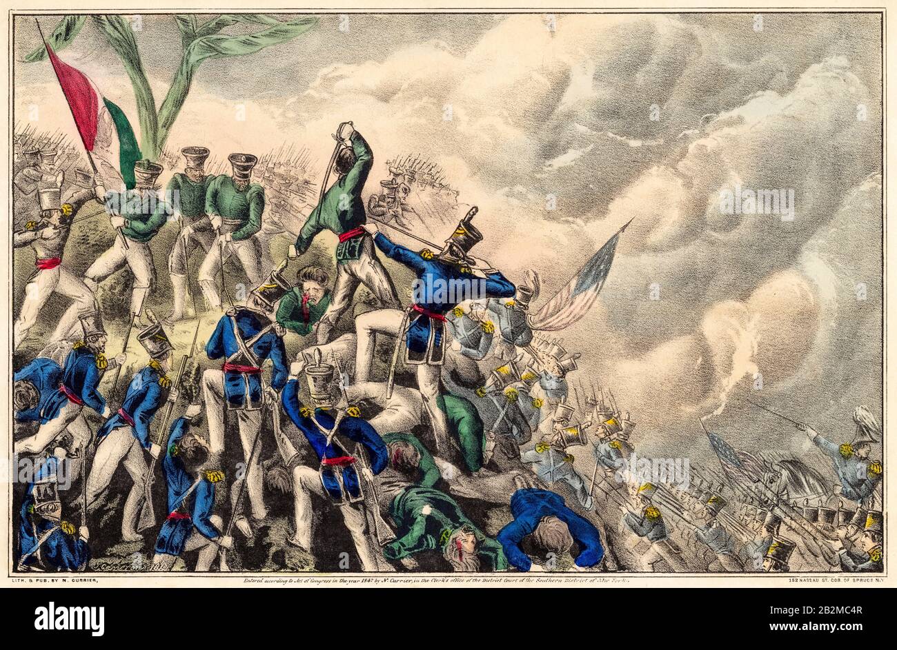 Battaglia di Cerro Gordo, aprile 18th 1847, durante la guerra messicano-americana (1846-1848), stampa 1847 Foto Stock