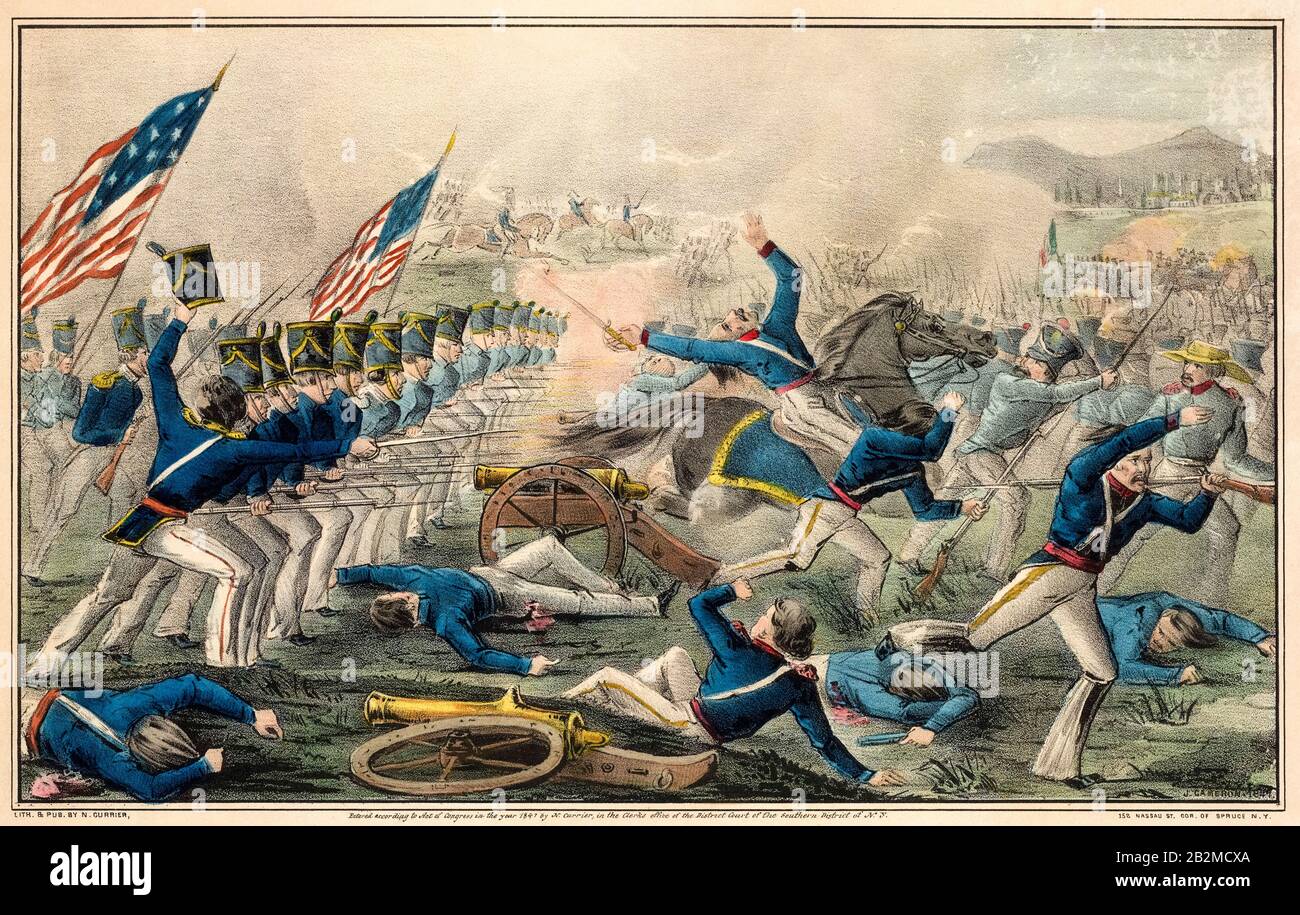 Battaglia di Churubusco, agosto 20th 1847, durante la guerra messicano-americana (1846-1848), stampa 1847 Foto Stock