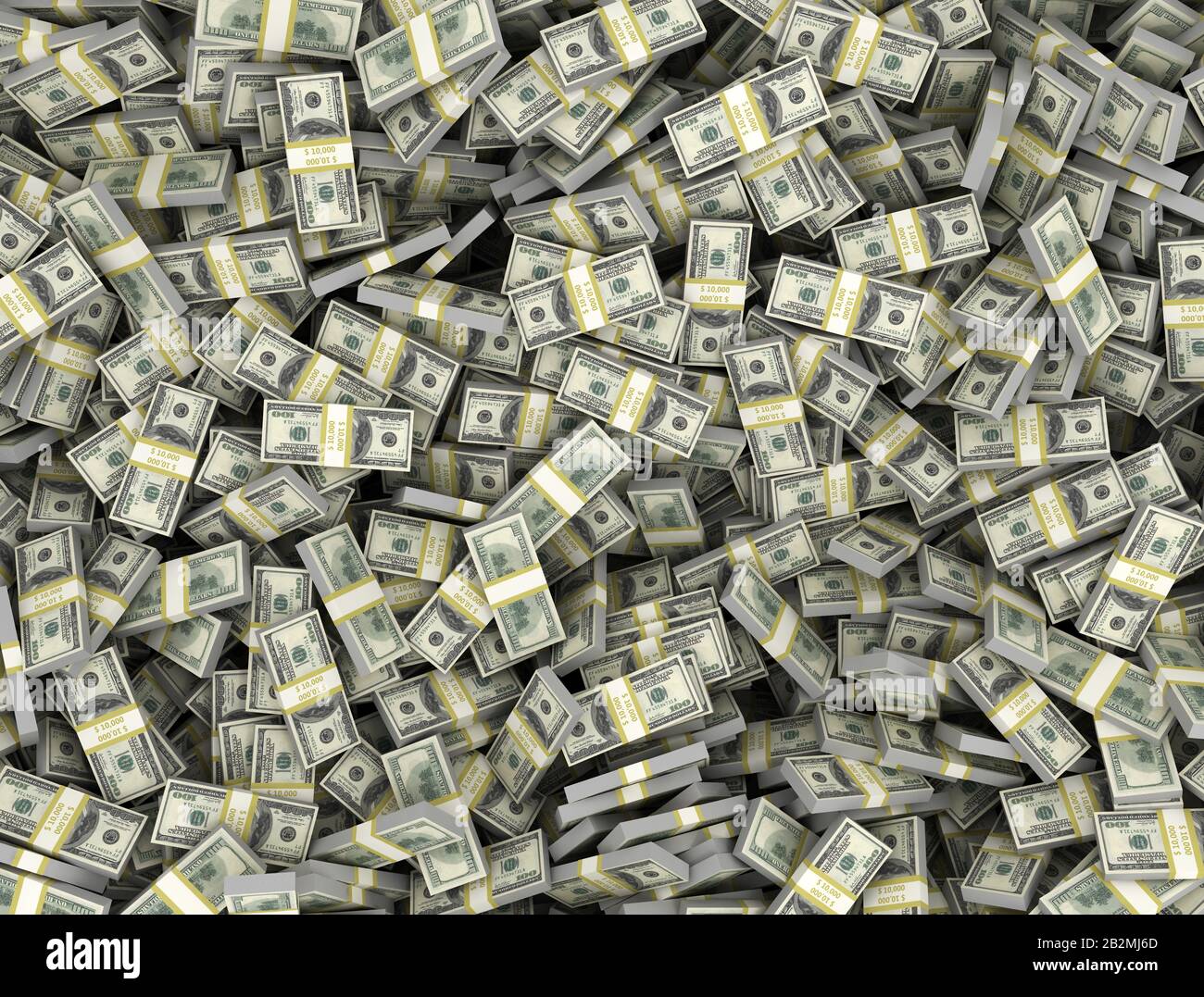 Un mucchio di soldi in dollari americani su sfondo bianco. Foto Stock