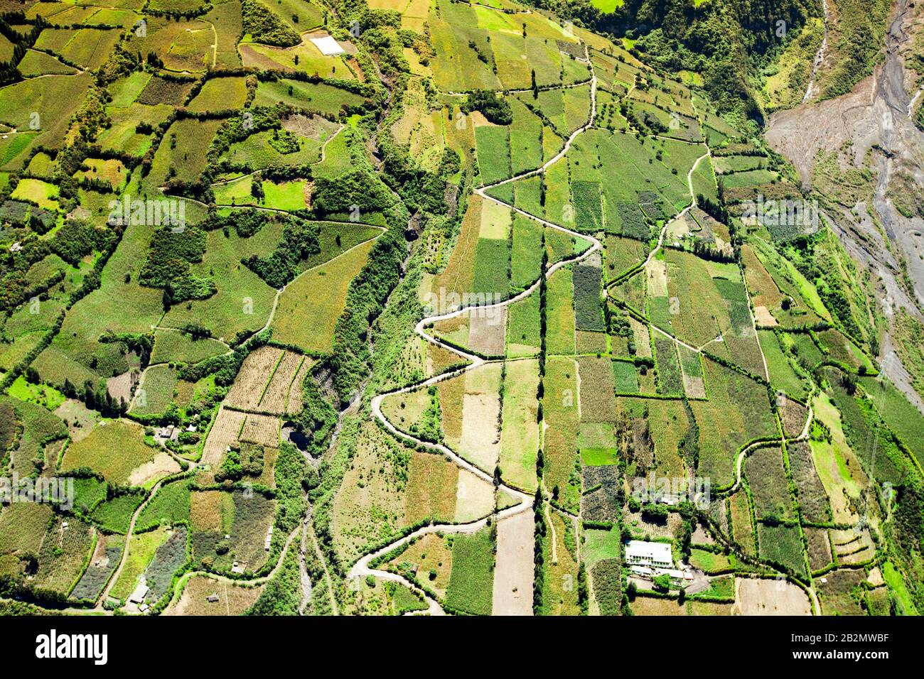 Terreni agricoli ecuadoriana riprese aeree Provincia Tungurahua alta altitudine Full Size elicottero Foto Stock
