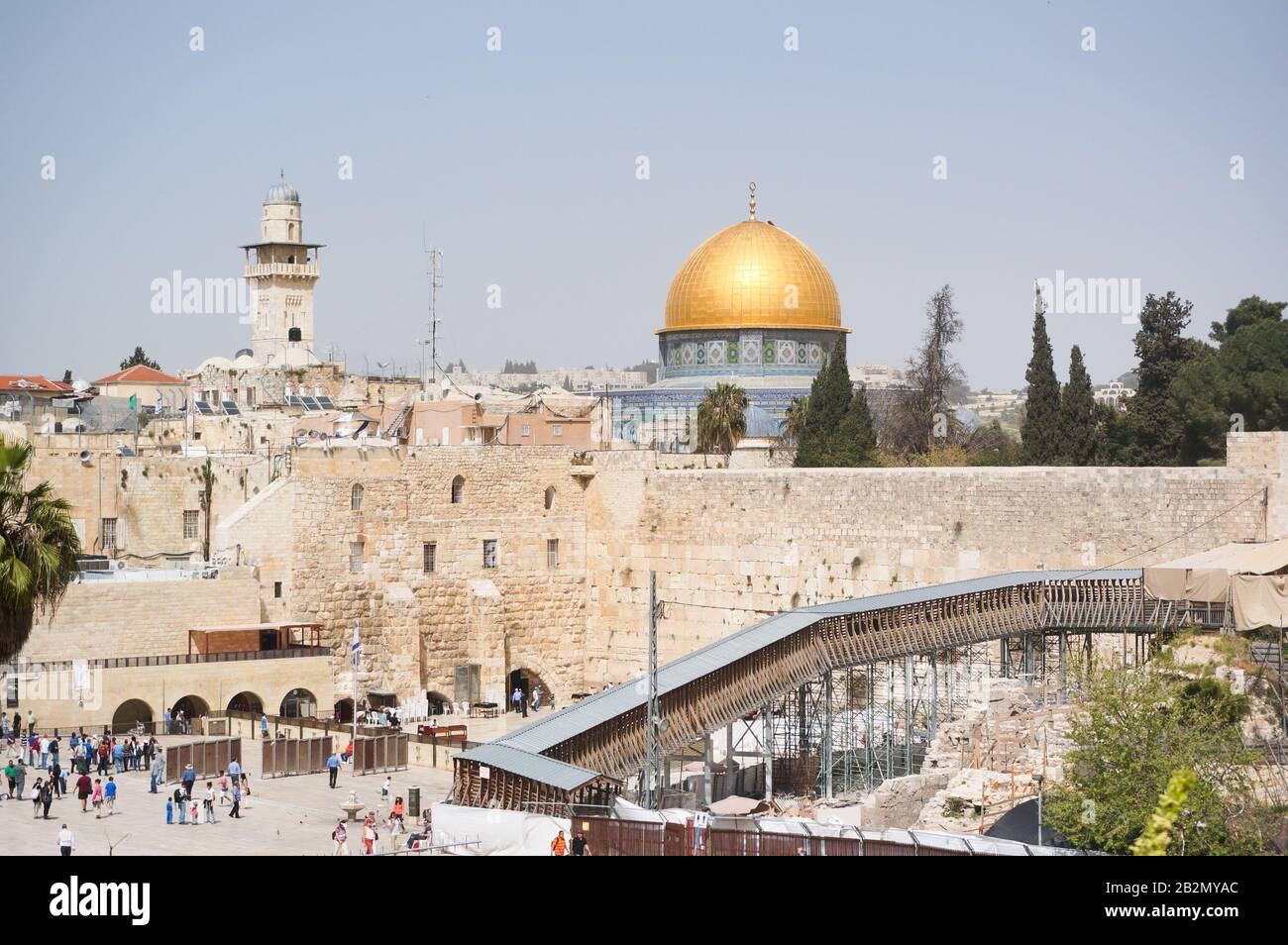 Luogo Santo di parete di Wailing e moschee del tempio Foto Stock