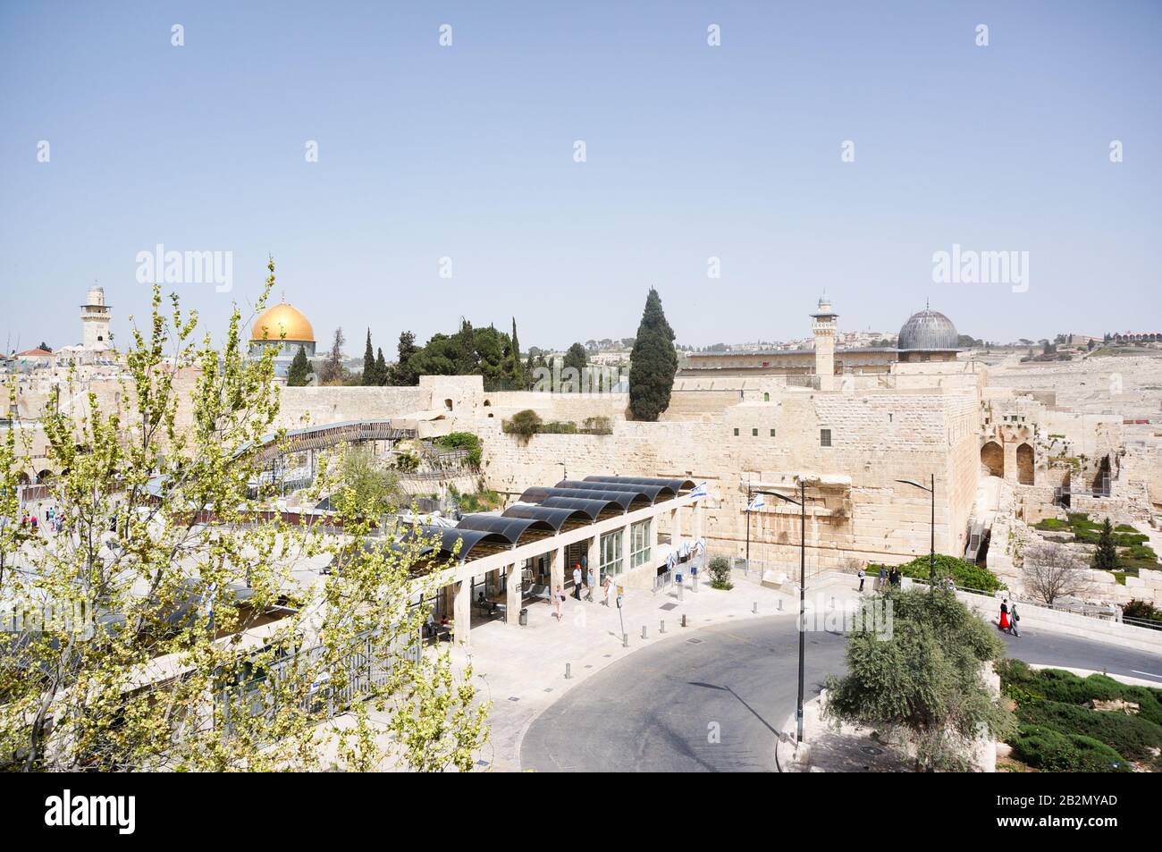 Luogo Santo di parete di Wailing e moschee del tempio Foto Stock