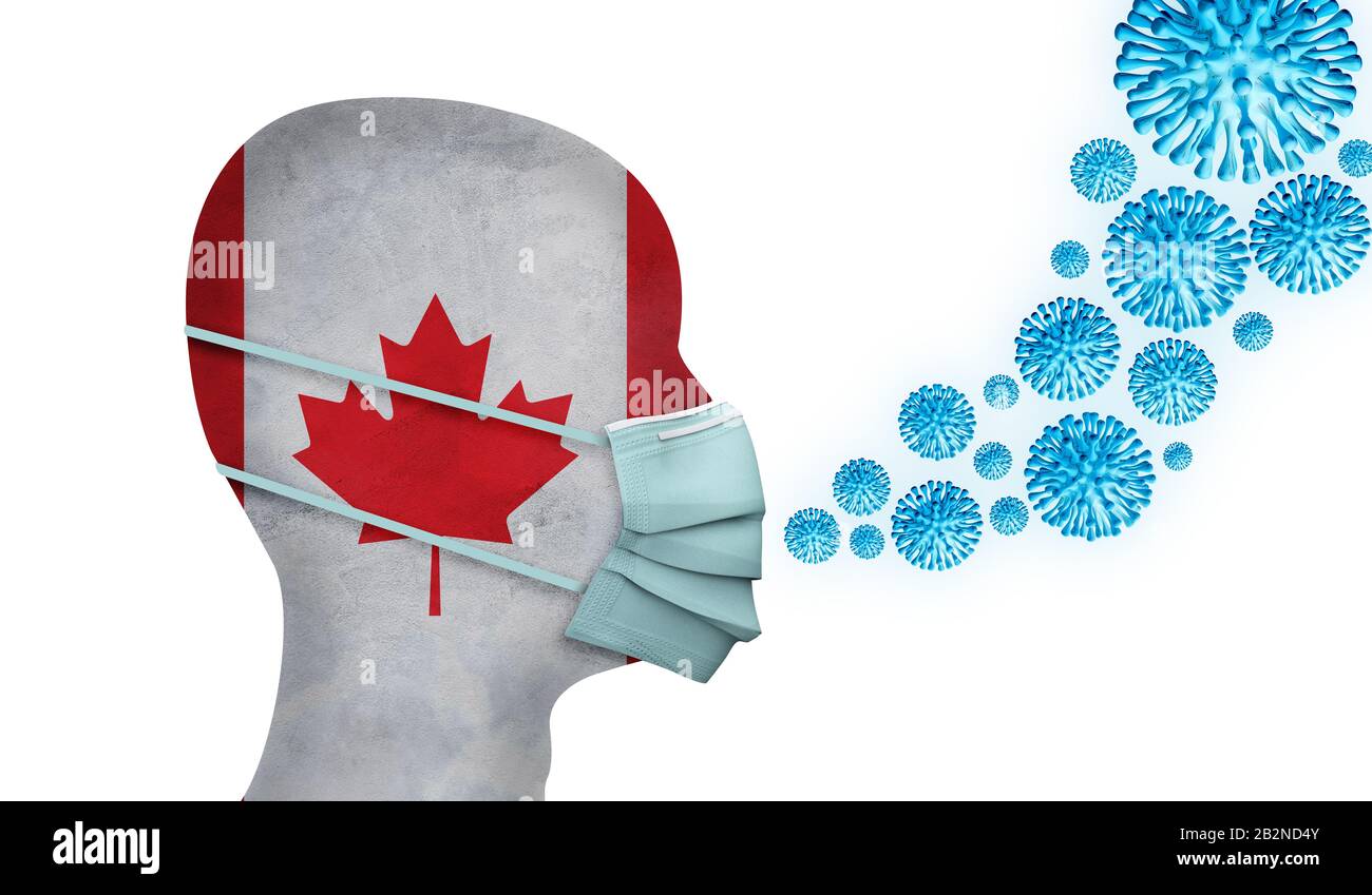 Assistenza sanitaria in Canada. Persona con maschera facciale protettiva. Rappresentazione 3D Foto Stock