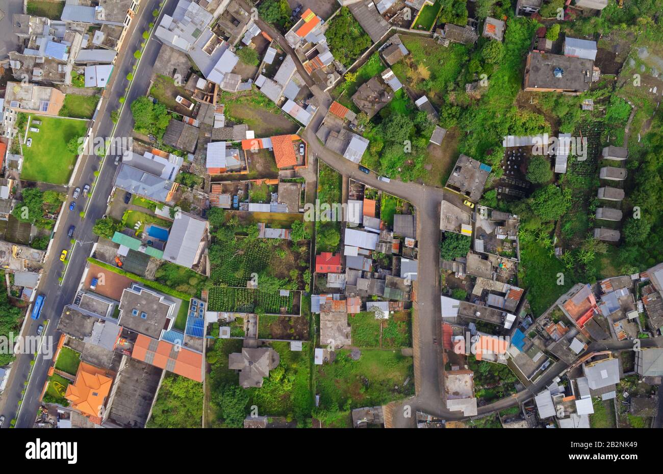 Città Urbana Aerial Panorama Vista Di Banos De Agua Santa America Latina Tungurahua Provincia Sud America Foto Stock