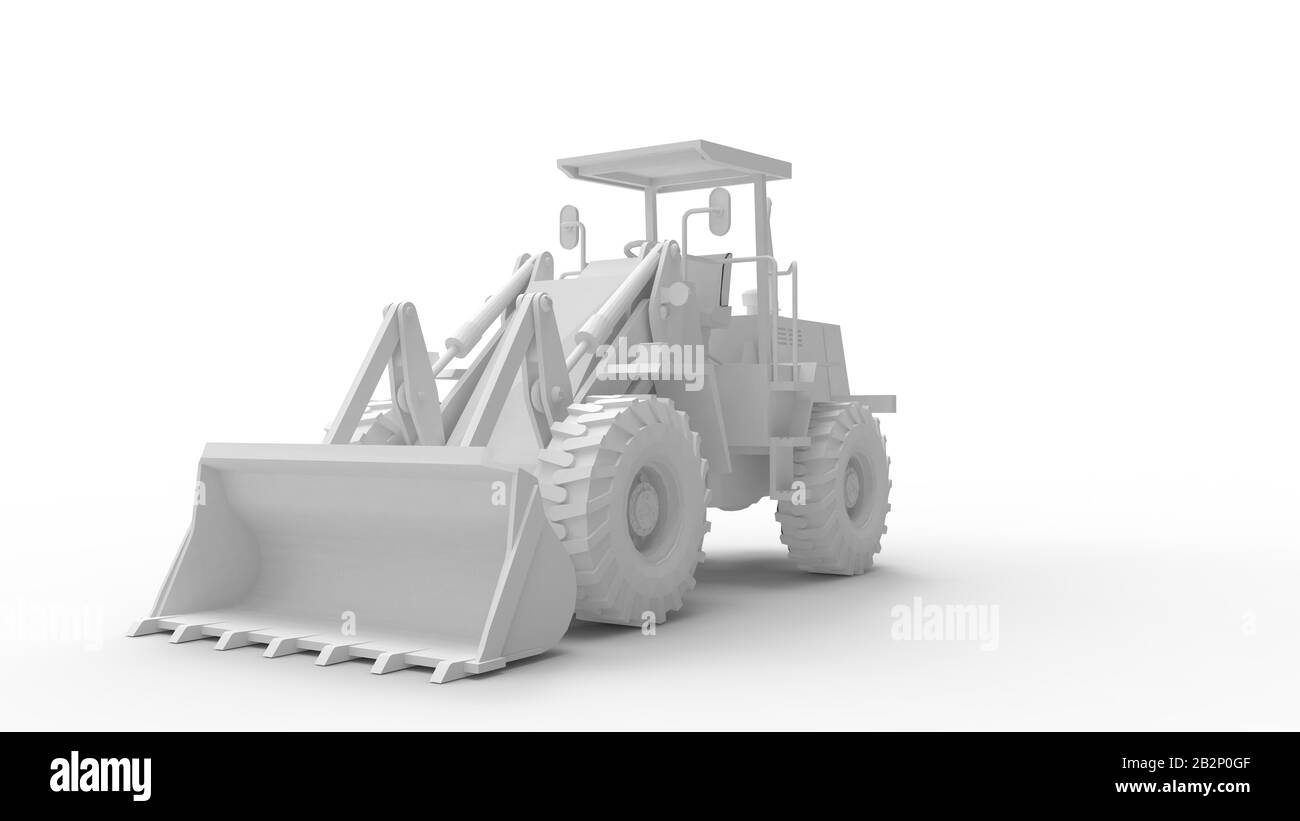 Rendering 3D di un escavatore a pala isolato su sfondo bianco Foto Stock