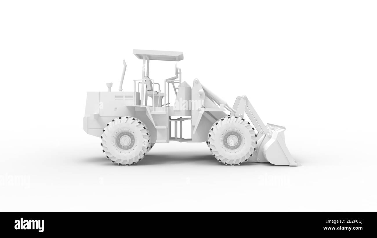 Rendering 3D di un escavatore a pala isolato su sfondo bianco Foto Stock