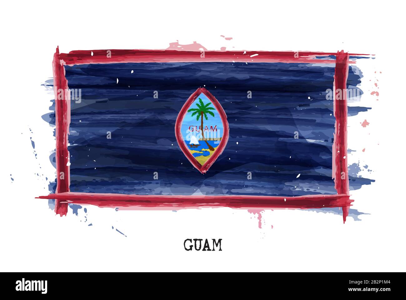 Realistico watercolor bandiera di pittura di Guam. Vettore . Illustrazione Vettoriale