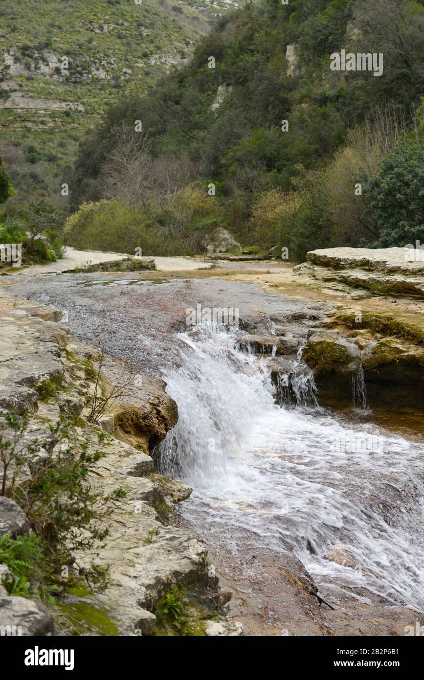 Fluss, Schlucht, Cavagrande del Cassibile, Sizilien, Italien Foto Stock