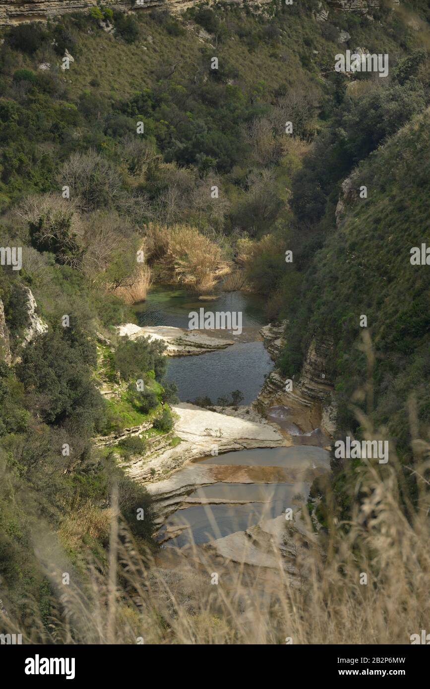 Teiche, Fluss, Schlucht, Cavagrande del Cassibile, Sizilien, Italien Foto Stock