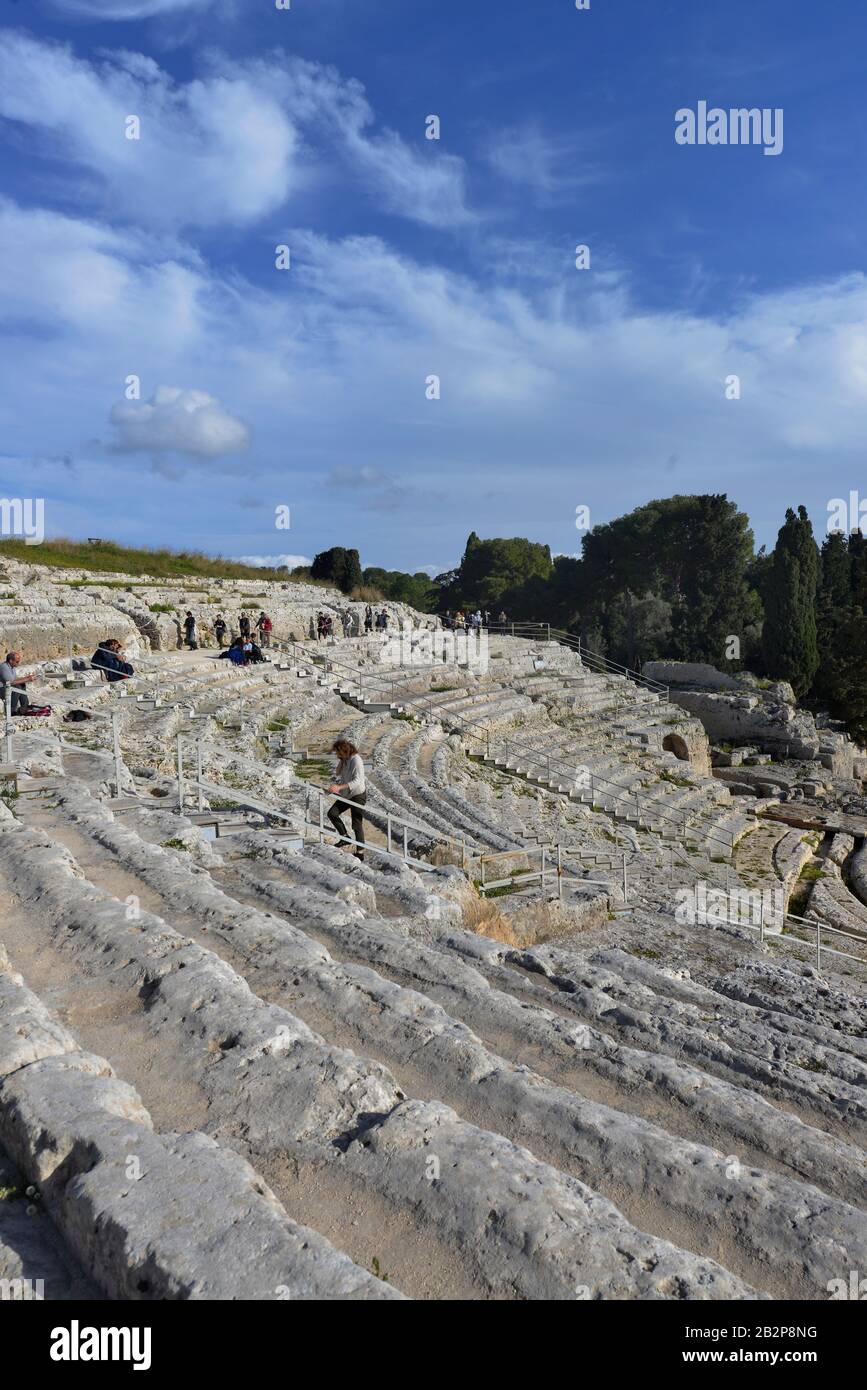 Il Teatro Greco, il Neapolis, Syrakus, Sizilien, Italien Foto Stock