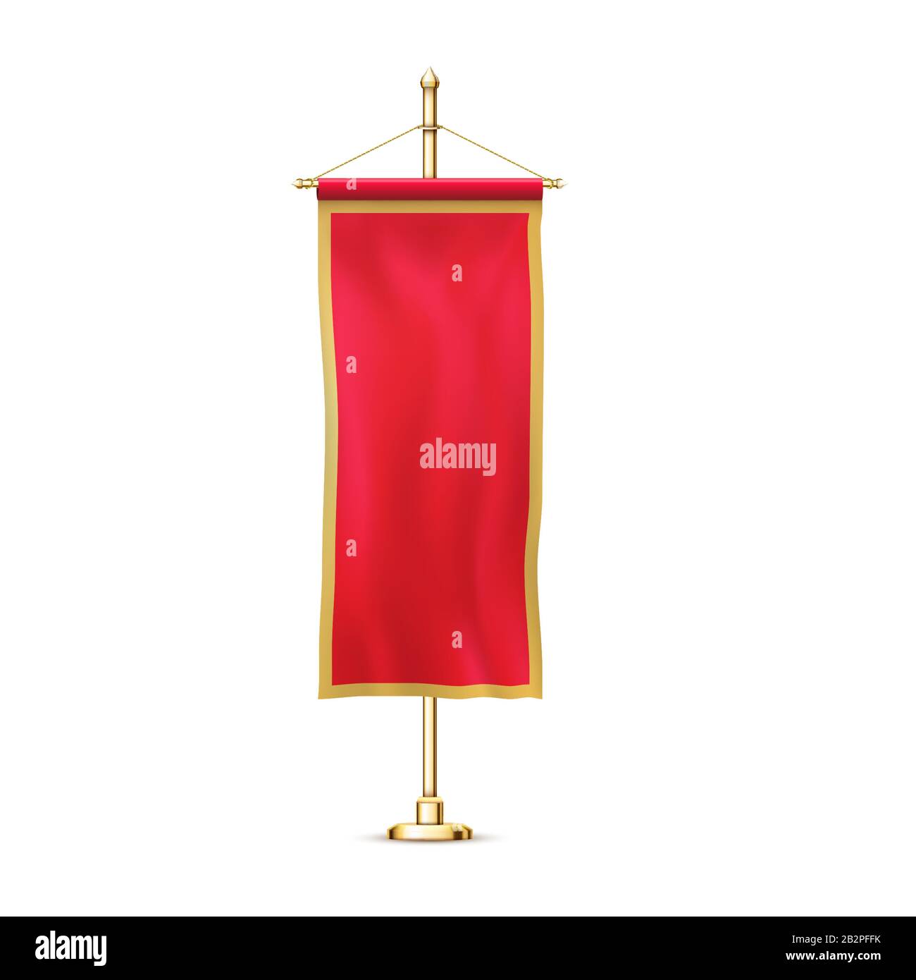 Bandiera rossa vuota nant mockup banner appesa polo dorato rack realistico elegante retro illustrazione Illustrazione Vettoriale
