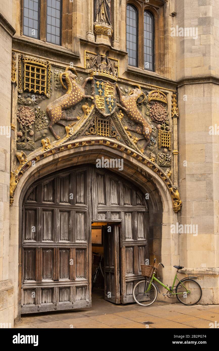 Il grande cancello, Cristo's College, Università di Cambridge, Inghilterra, Regno Unito Foto Stock