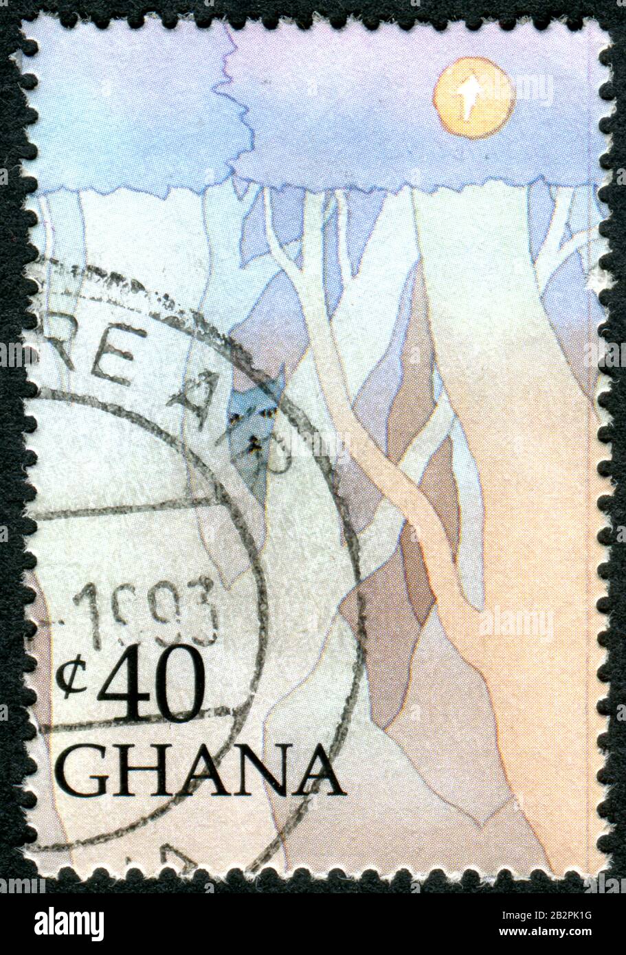 Un francobollo stampato in Ghana, dedicato alla nascita 425th anniv. Di William Shakespeare, raffigura l'illustrazione di "un sogno della notte di mezza estate" Foto Stock