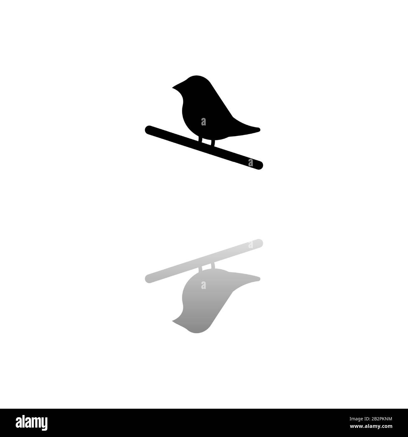 Uccello. Simbolo nero su sfondo bianco. Illustrazione semplice. Icona Vettore Piatto. Riflessione Speculare Shadow. Può essere usato in logo, web, mobile e UI UX pr Illustrazione Vettoriale