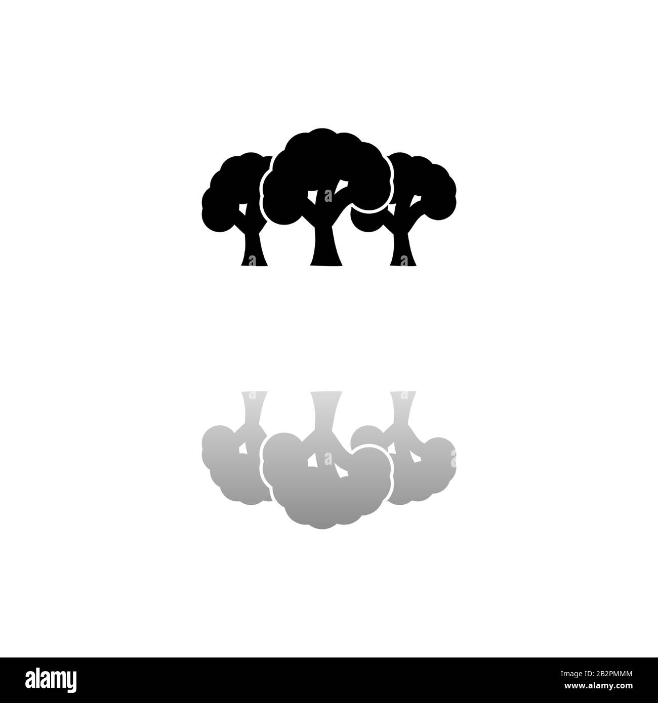 Foresta. Simbolo nero su sfondo bianco. Illustrazione semplice. Icona Vettore Piatto. Riflessione Speculare Shadow. Può essere utilizzato in Logo, Web, mobile e UI UX Illustrazione Vettoriale