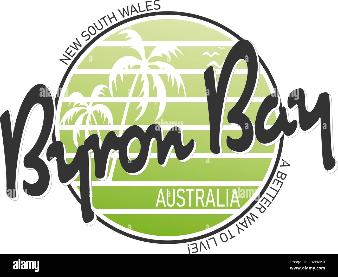Astratto Byron Bay Australia timbro o segno, illustrazione vettoriale Illustrazione Vettoriale
