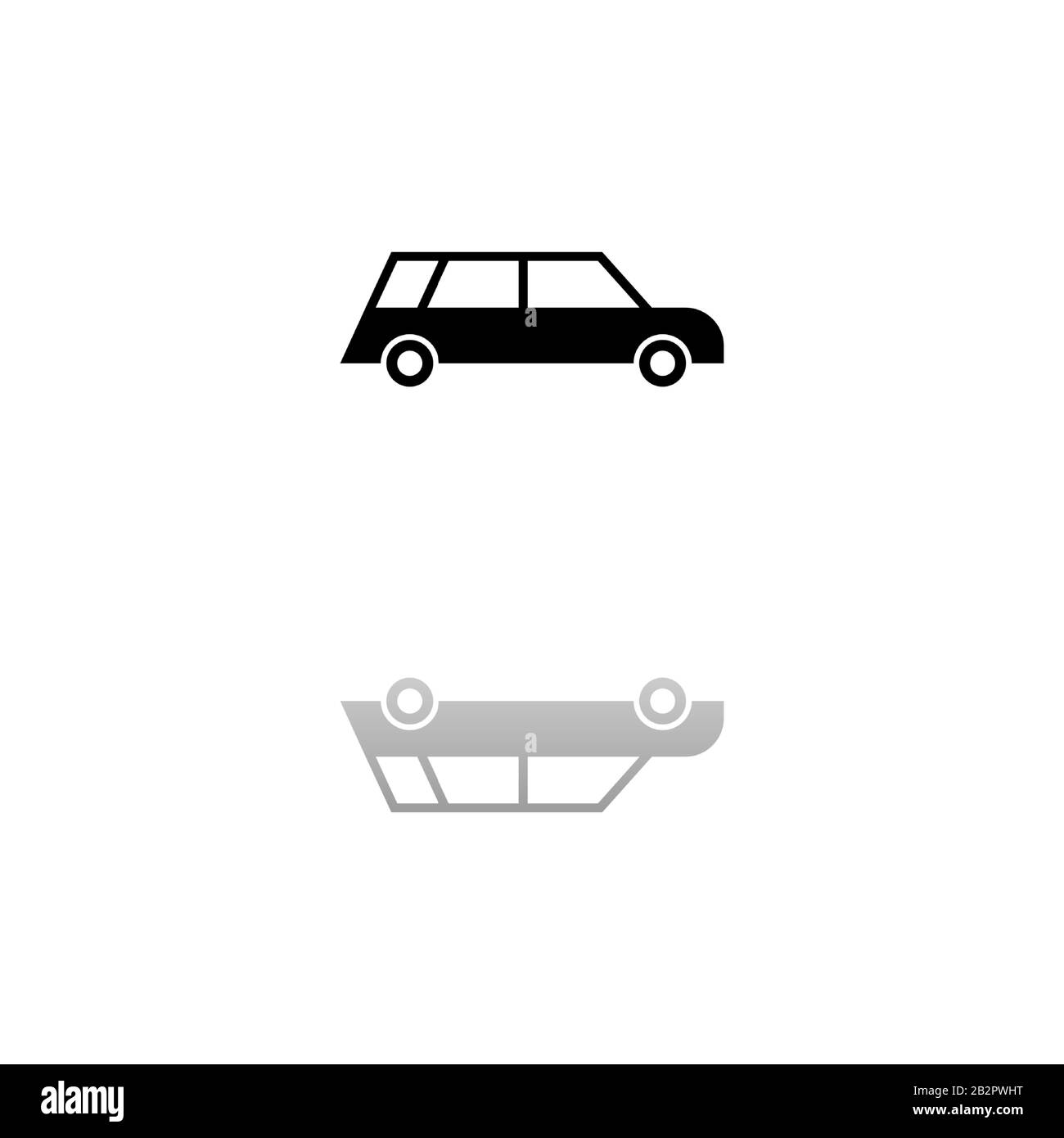 Auto passeggeri. Simbolo nero su sfondo bianco. Illustrazione semplice. Icona Vettore Piatto. Riflessione Speculare Shadow. Può essere usato in logo, web, mobile e. Illustrazione Vettoriale