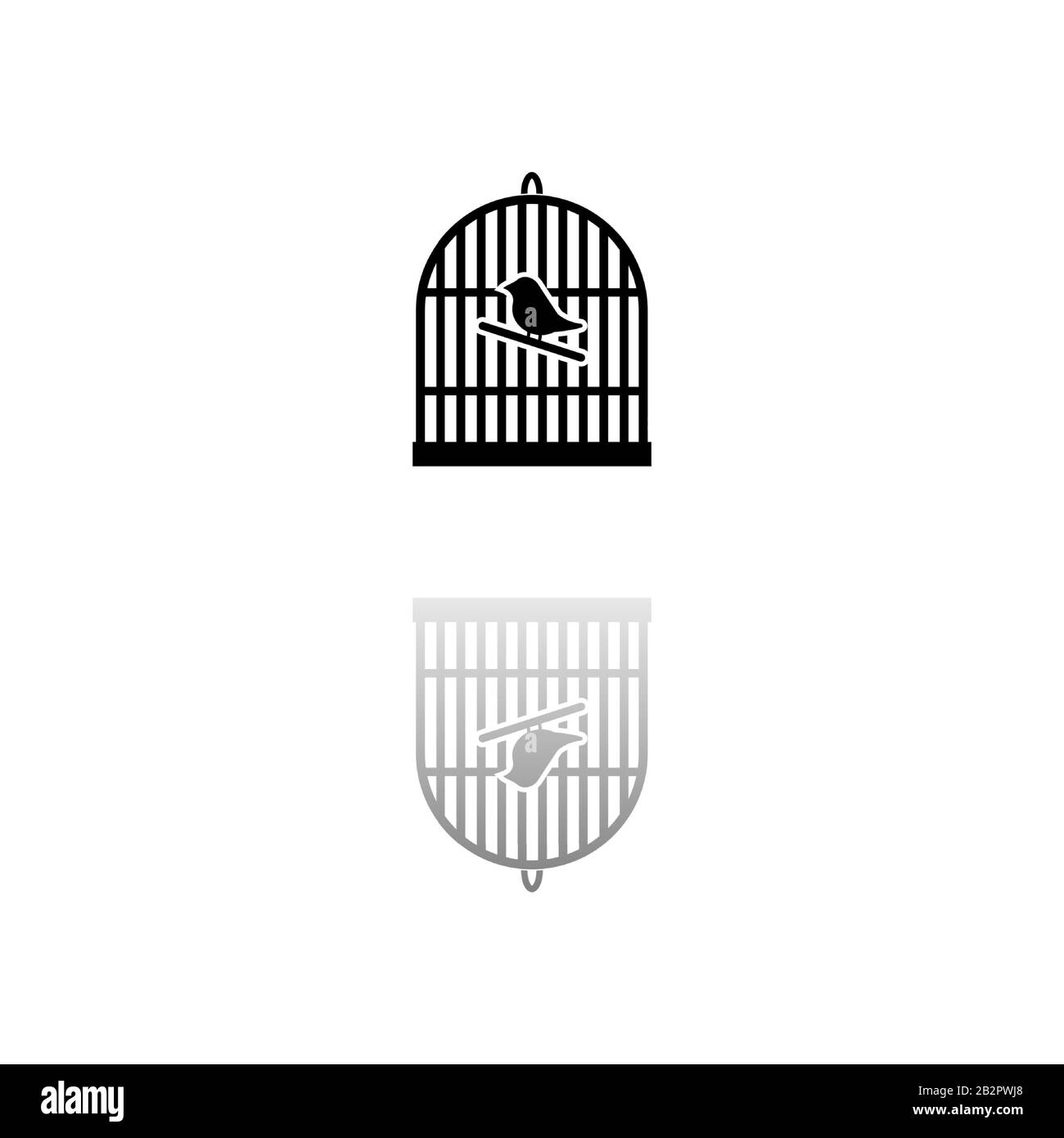 Birdcage. Simbolo nero su sfondo bianco. Illustrazione semplice. Icona Vettore Piatto. Riflessione Speculare Shadow. Può essere utilizzato in logo, Web, dispositivi mobili e UI U. Illustrazione Vettoriale