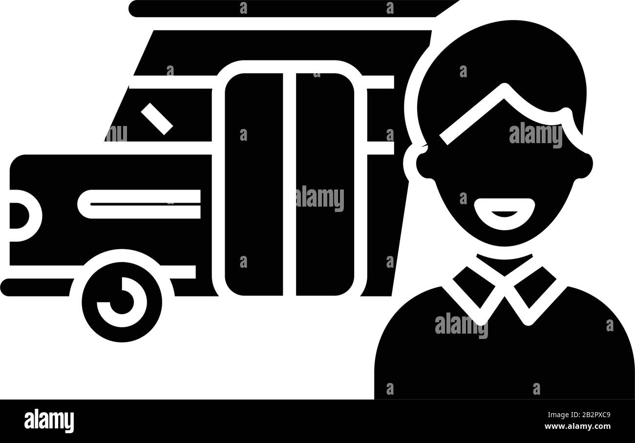 Icona nera trasporto passeggeri, illustrazione concettuale, simbolo piatto vettoriale, simbolo glifo. Illustrazione Vettoriale