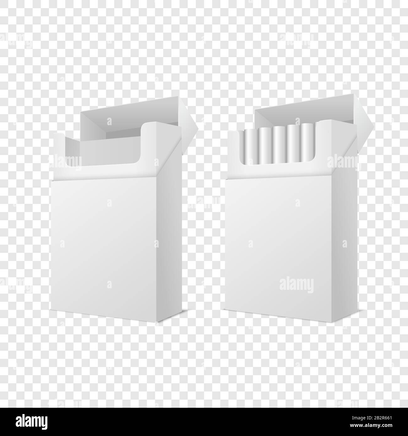 Vettore Realistico Chiuso E Aperto Vuoto Vuoto Chiaro E Con Sigarette Pack Box Set Isolato Su Sfondo Trasparente. Modello Di Progettazione. Fumo Illustrazione Vettoriale