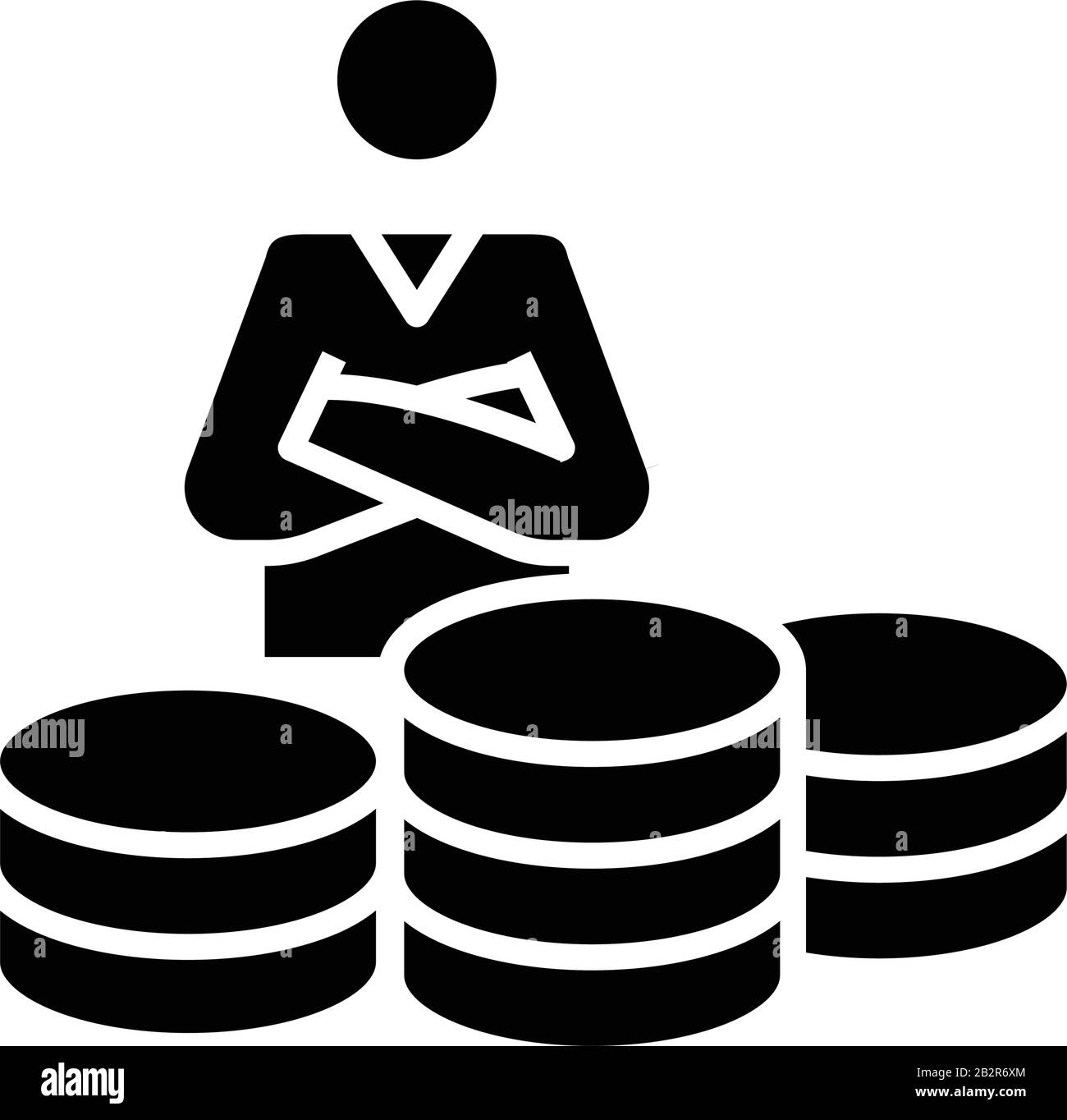 Icona nera stipendio personale, illustrazione concetto, simbolo piatto vettore, simbolo glifo. Illustrazione Vettoriale