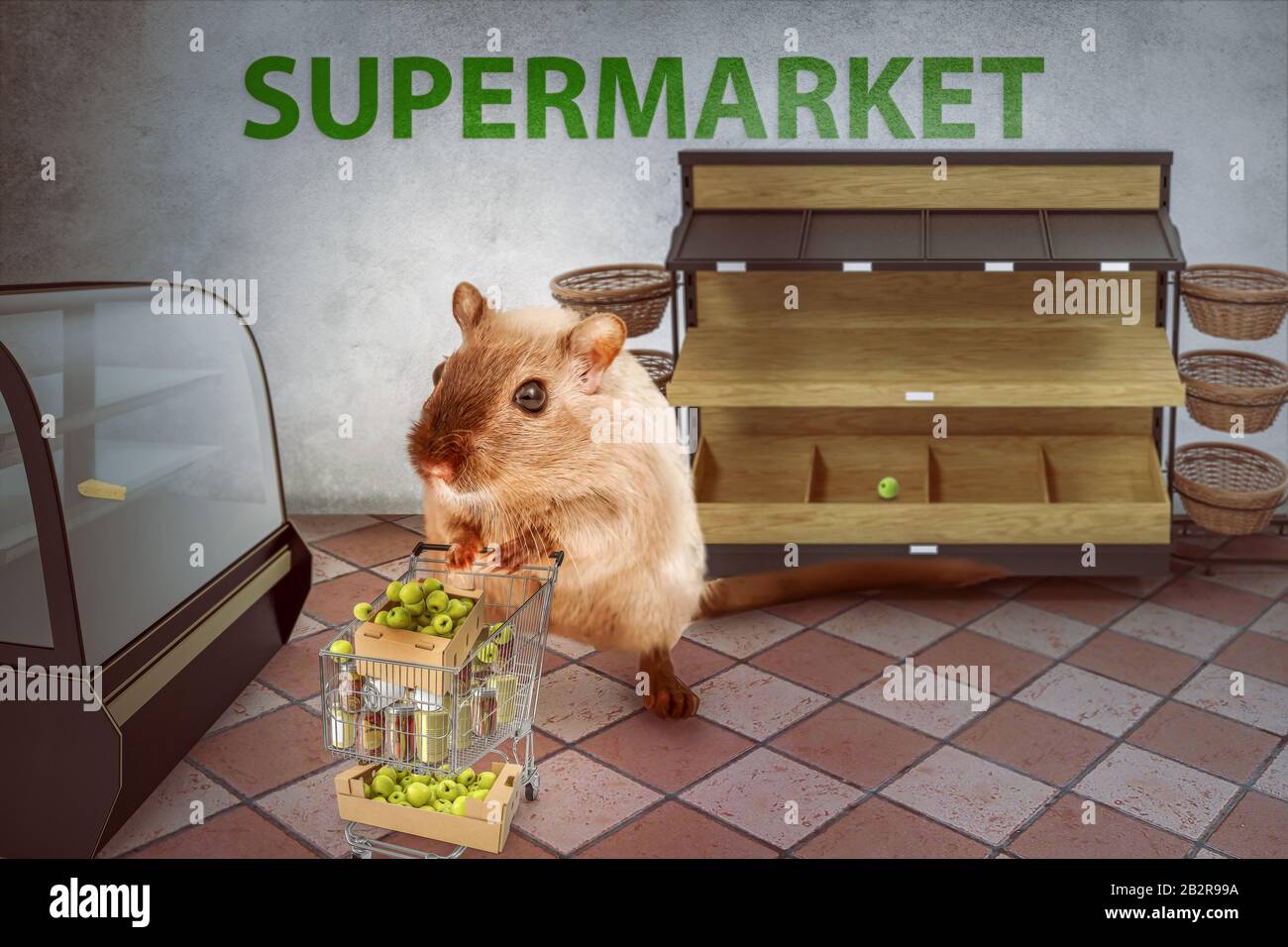 Hamster acquisto in panico il supermercato vuoto - 3D-Illustrazione Foto Stock