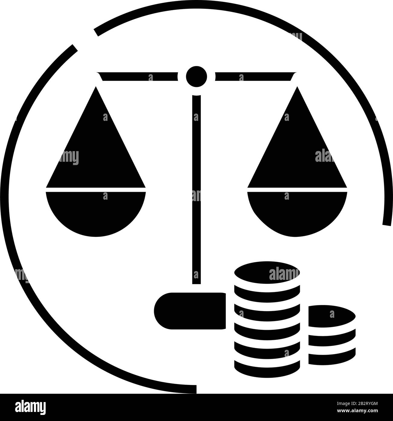 Icona nera del bilanciamento del denaro, illustrazione concettuale, simbolo piatto vettoriale, simbolo glifo. Illustrazione Vettoriale