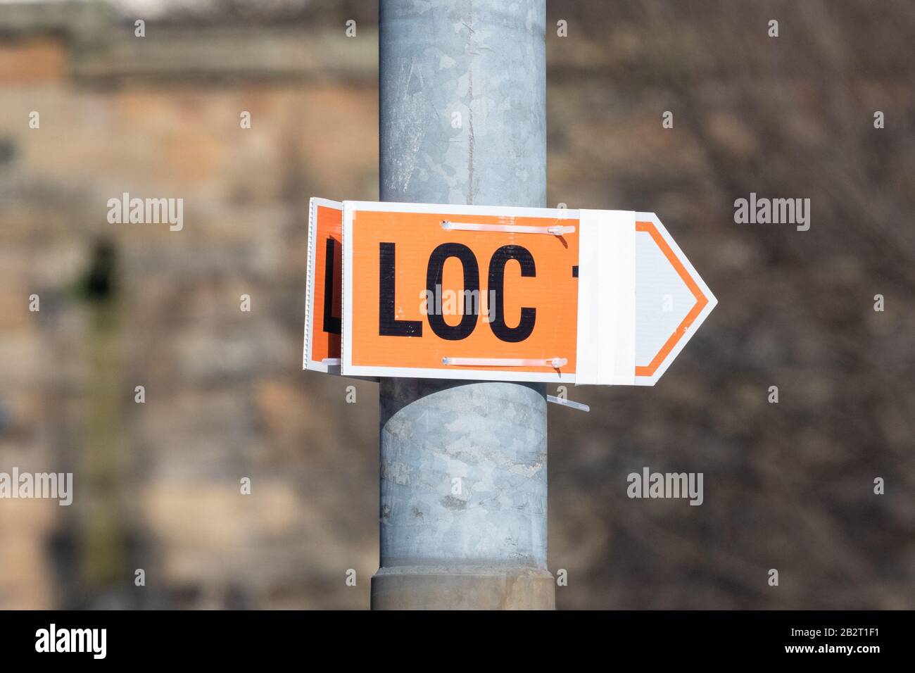 Segno LOC, che indica la location delle riprese - Scozia, Regno Unito Foto Stock