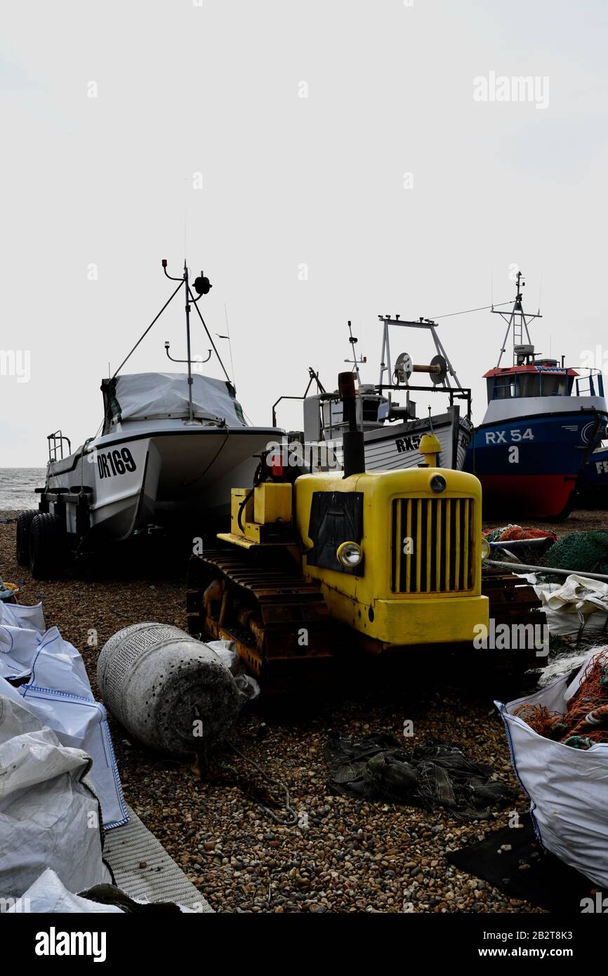 Piccola industria indipendente di pesca unica, lo Stade, in Hastings Inghilterra Foto Stock
