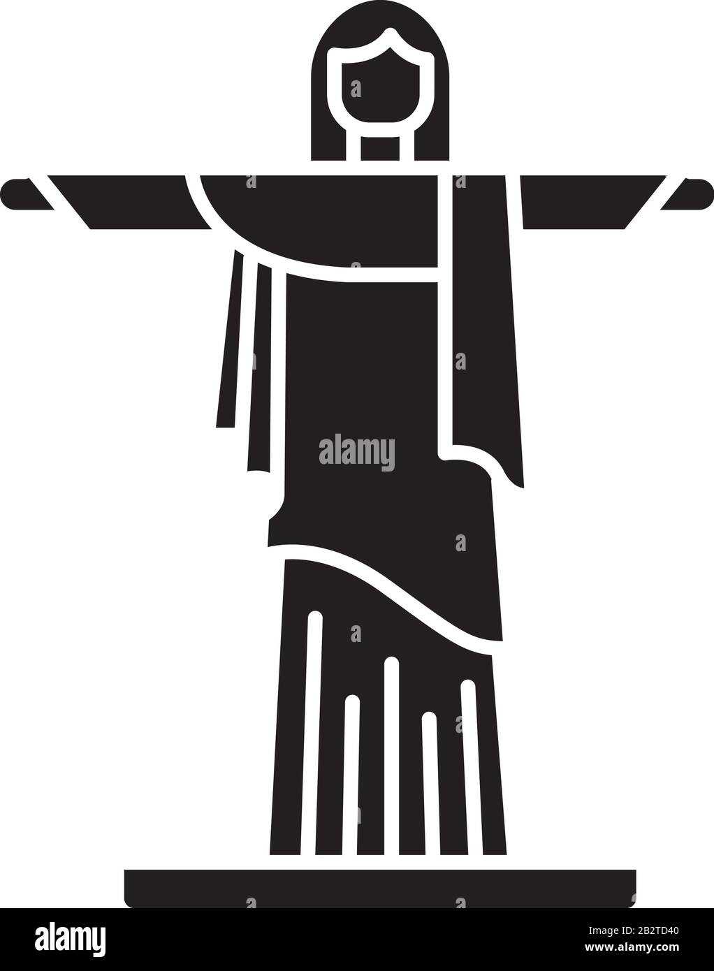 Icona glifo nero del Cristo Redentore. Scultura brasiliana. Cristo Redentor. Statua di Rio de Janeiro. Famoso punto di riferimento. Cristianesimo. Simbolo di silhouette acceso Illustrazione Vettoriale