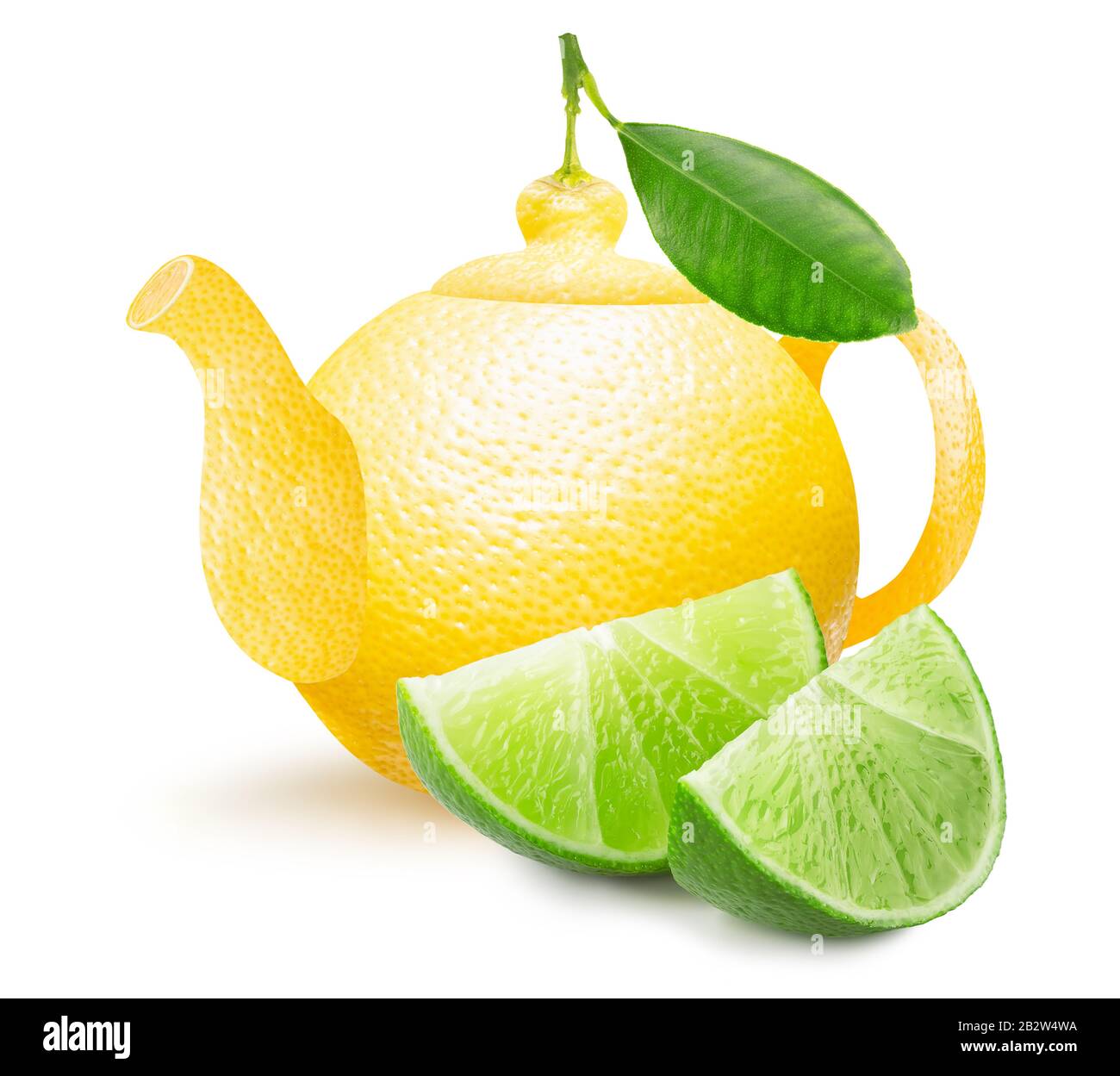 tettarella a forma di limone con fettine di lime isolate su fondo bianco. Foto Stock