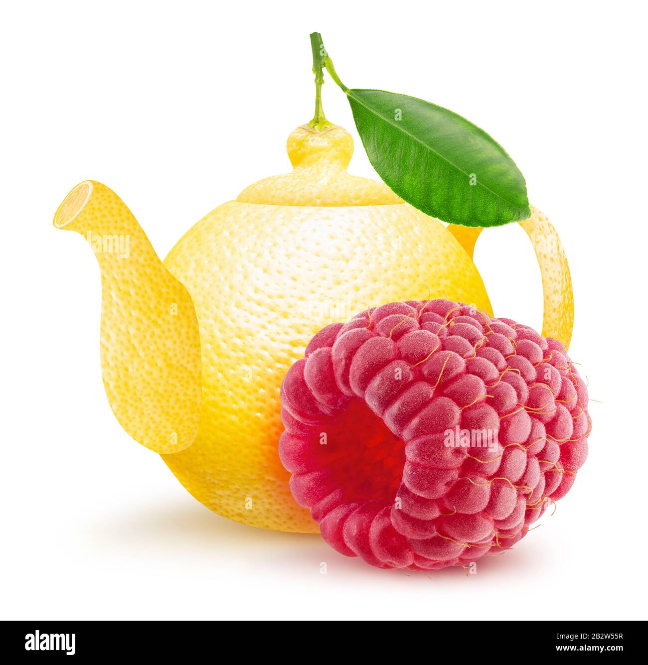 tettarella a forma di limone con lampone isolato su sfondo bianco. Foto Stock
