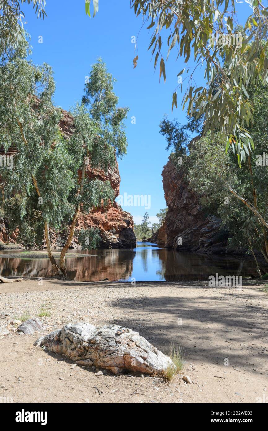 Ellery Creek Big Hole, un popolare foro per il nuoto vicino ad Alice Springs, West MacDonnell Ranges, Northern Territory, NT, Australia Foto Stock