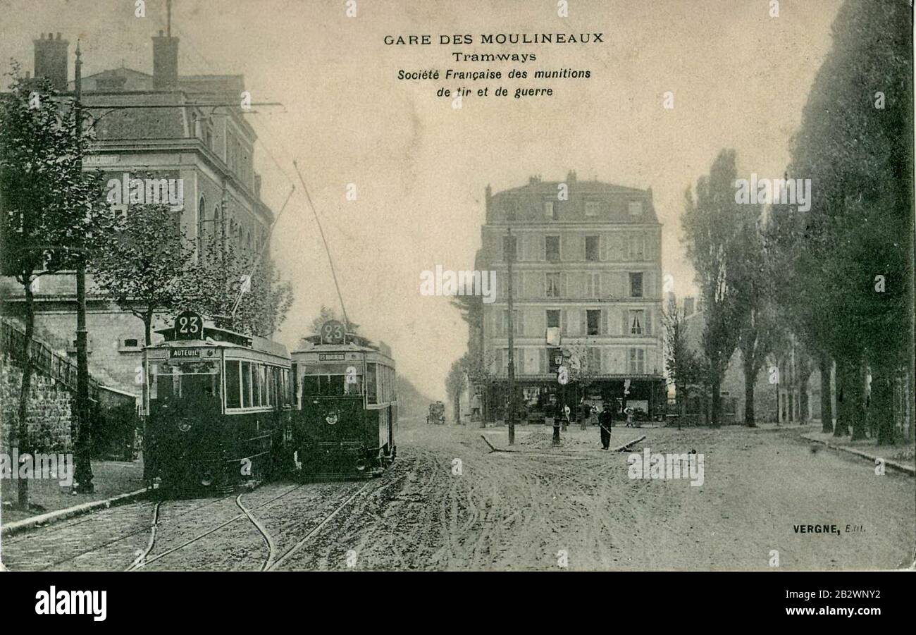 Gare des MOULINEAUX - Tramways - Société francaise des munitions de tir et de guerre. Foto Stock