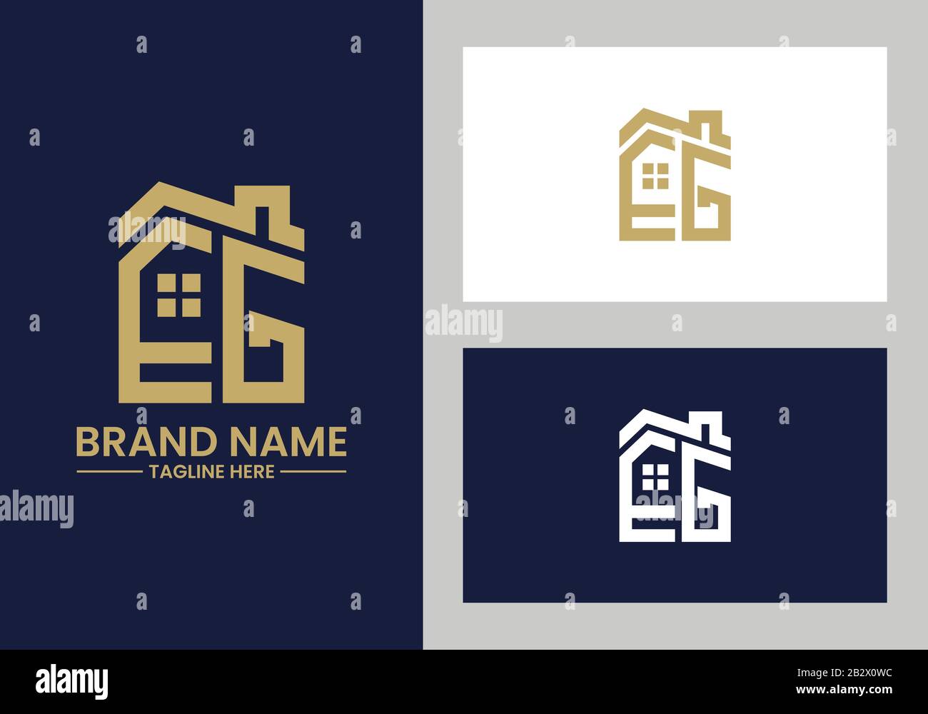 Lettera iniziale e e G con il tetto. Concetto di design del logo immobiliare. Illustrazione Vettoriale