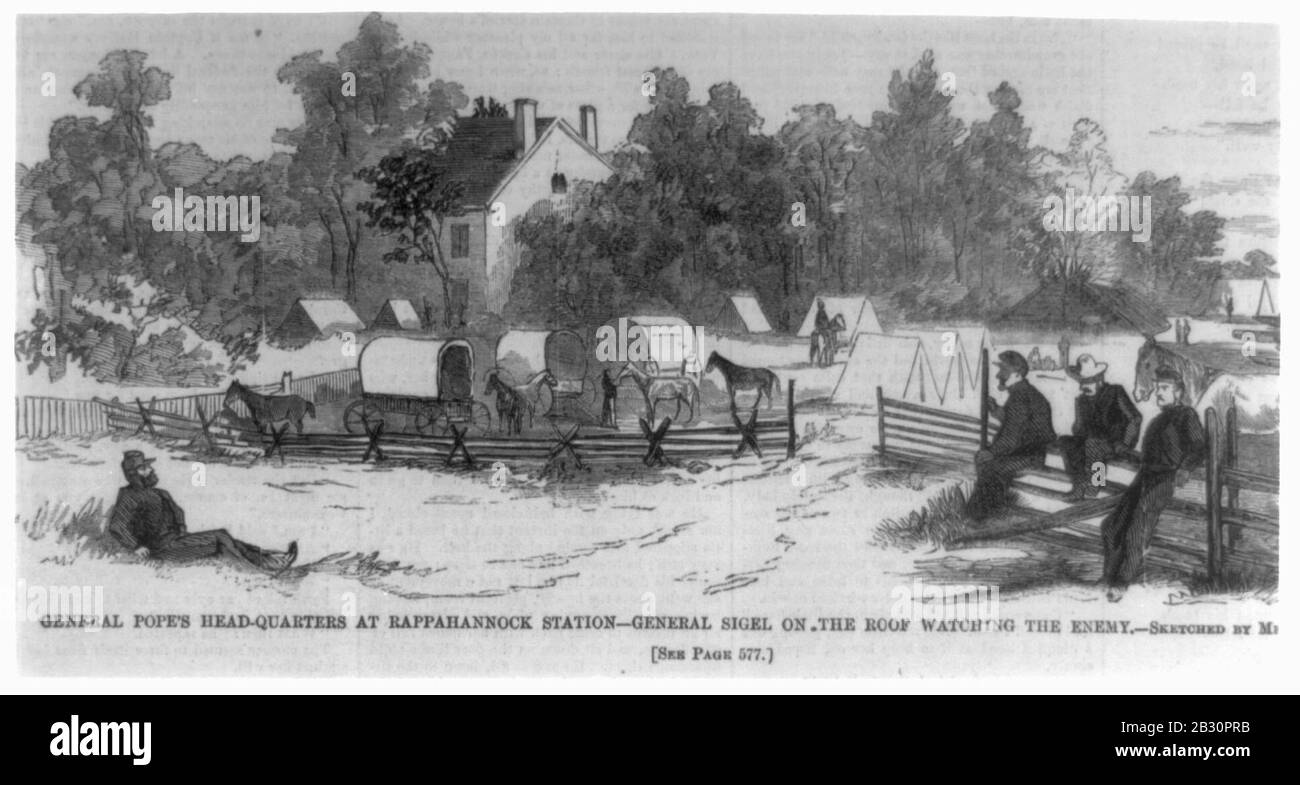 Sede generale del Papa alla Stazione di Rappahannock - Sigel Generale sul tetto guardando il nemico (Va.) Foto Stock